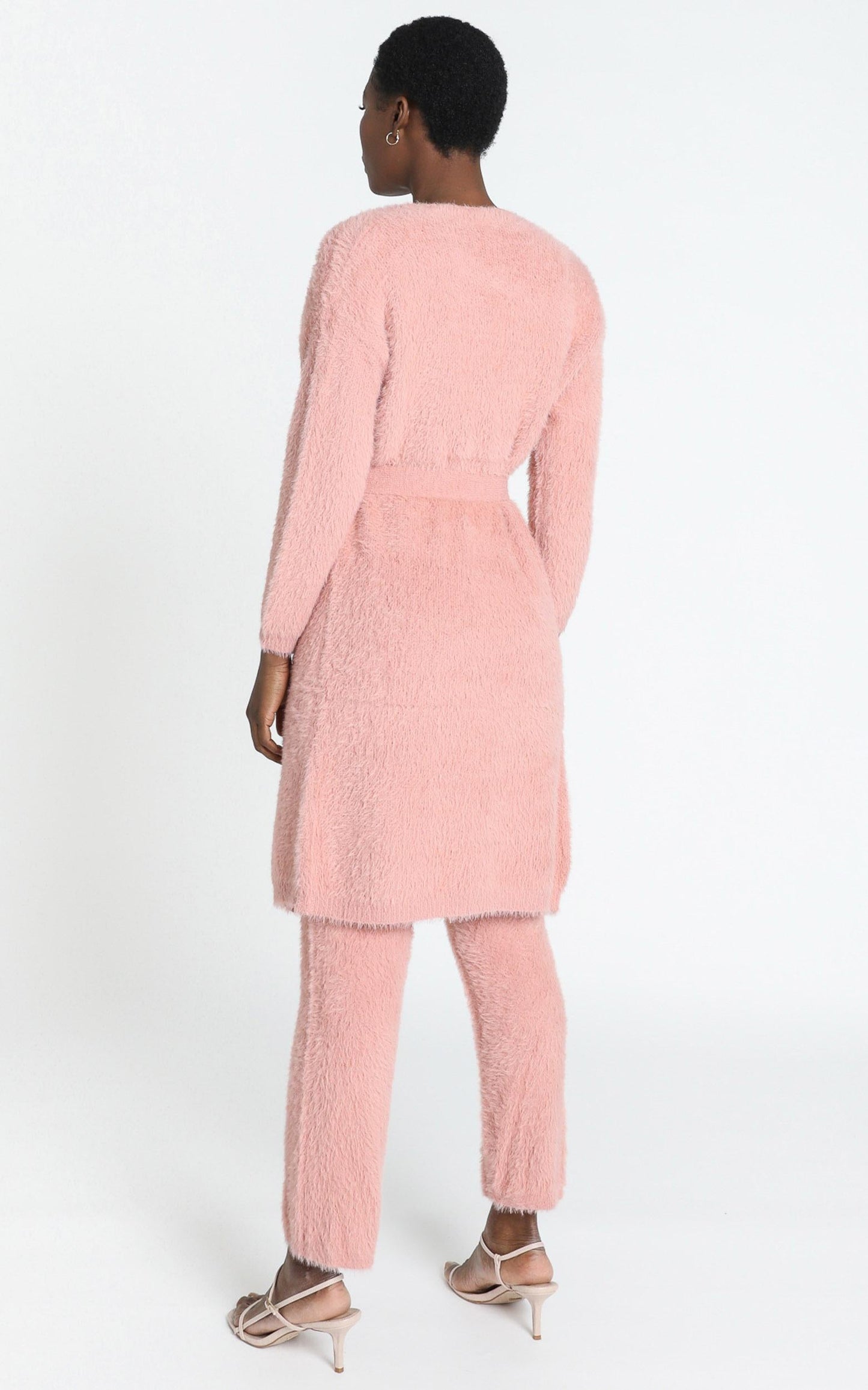 Athena Fluffy Knit Cardigan in Blush