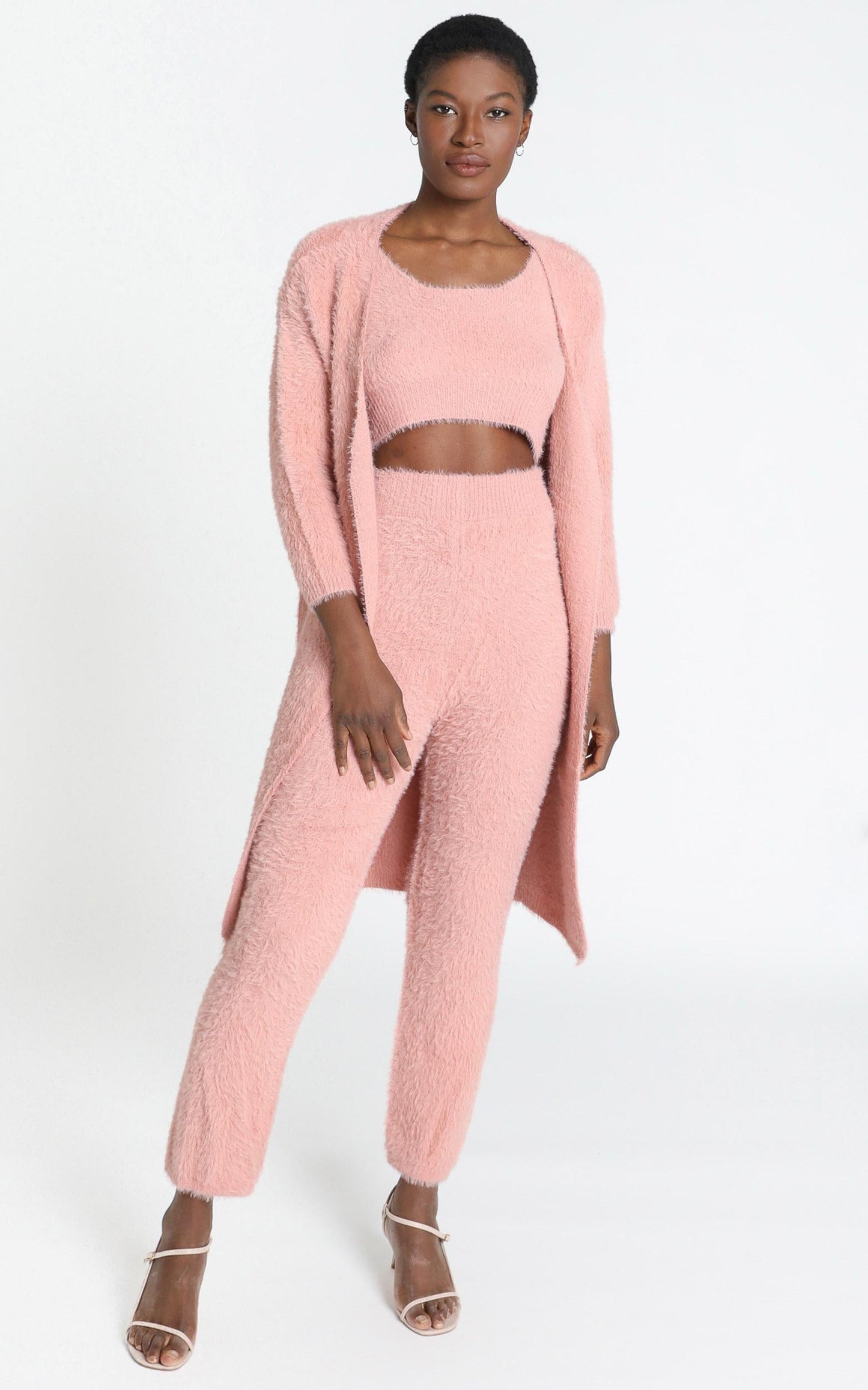 Athena Fluffy Knit Cardigan in Blush