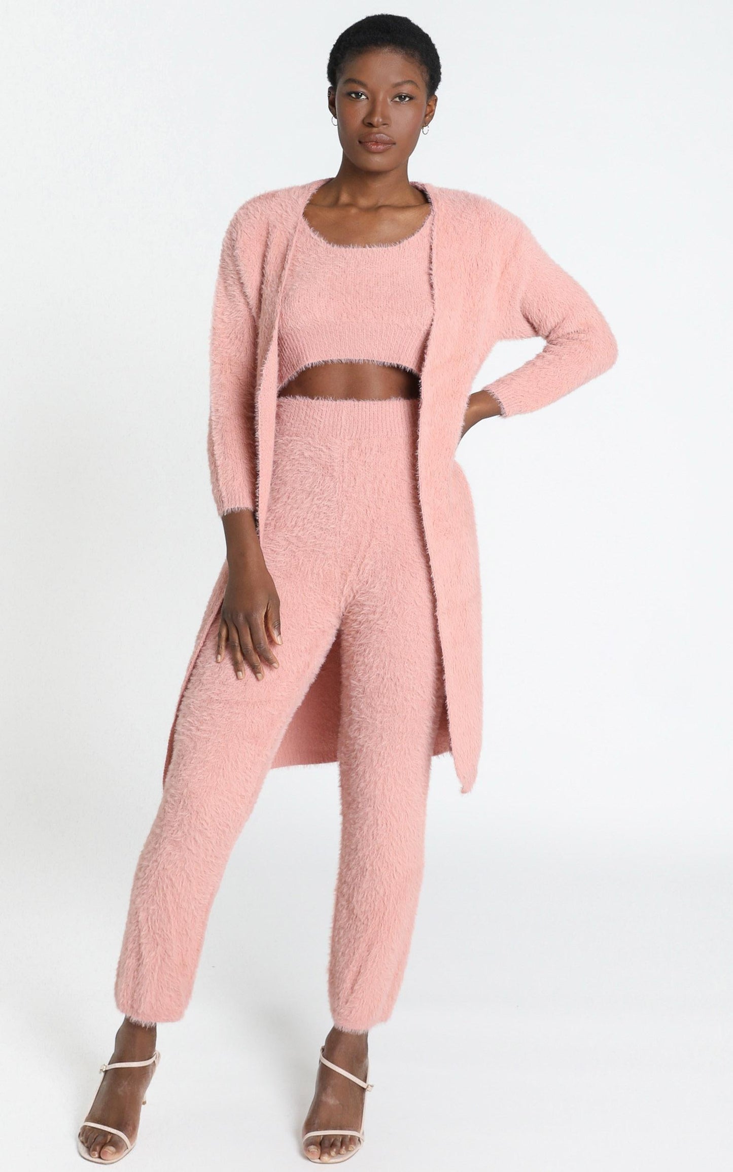 Athena Fluffy Knit Cardigan in Blush