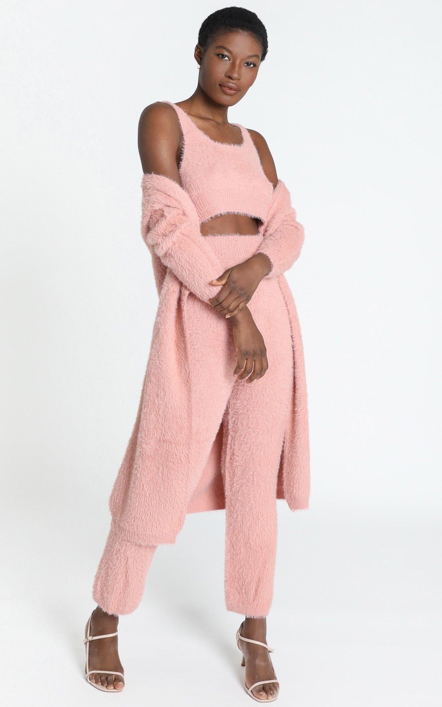 Athena Fluffy Knit Cardigan in Blush