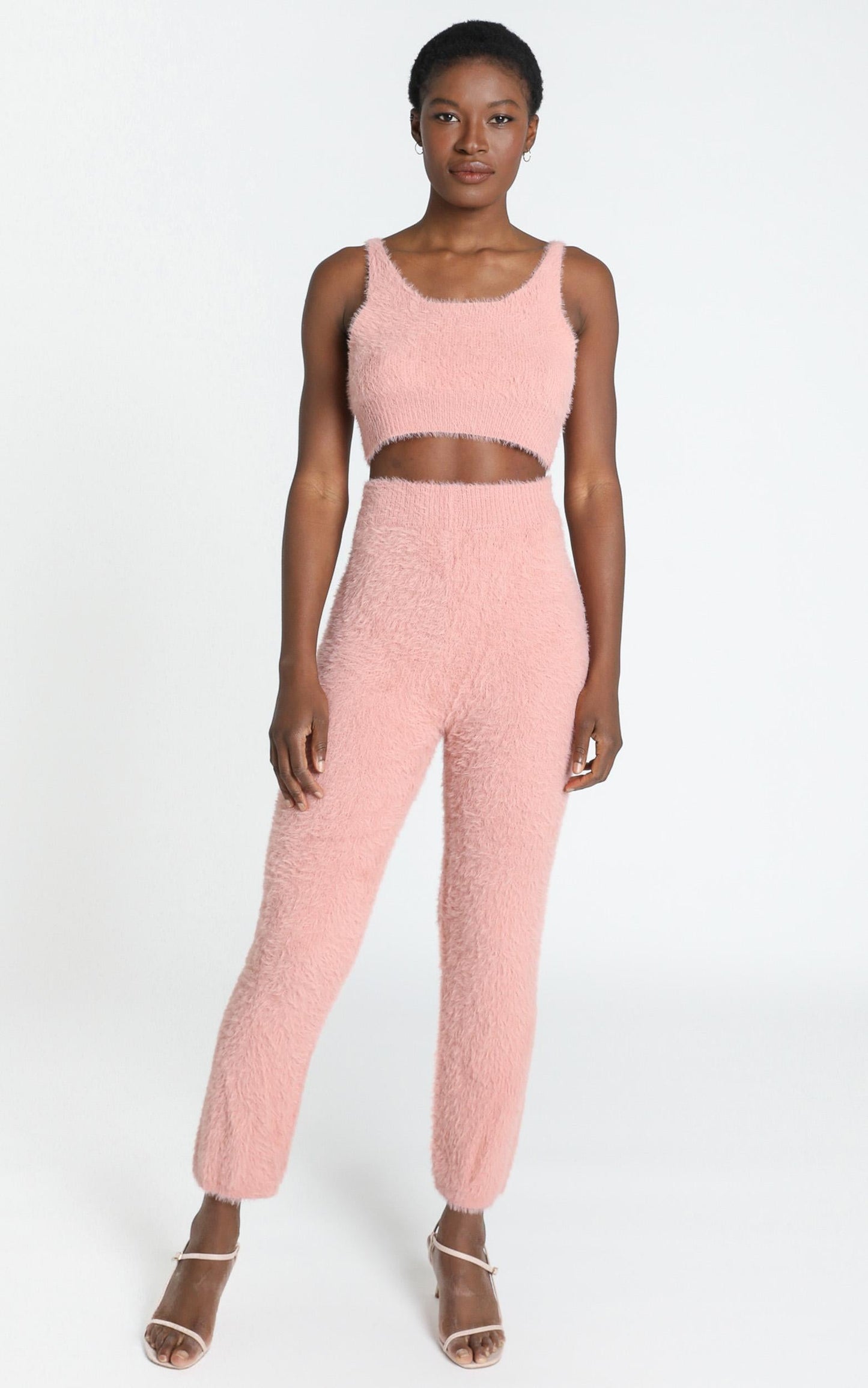 Athena Fluffy Knit Two Piece Set in Blush