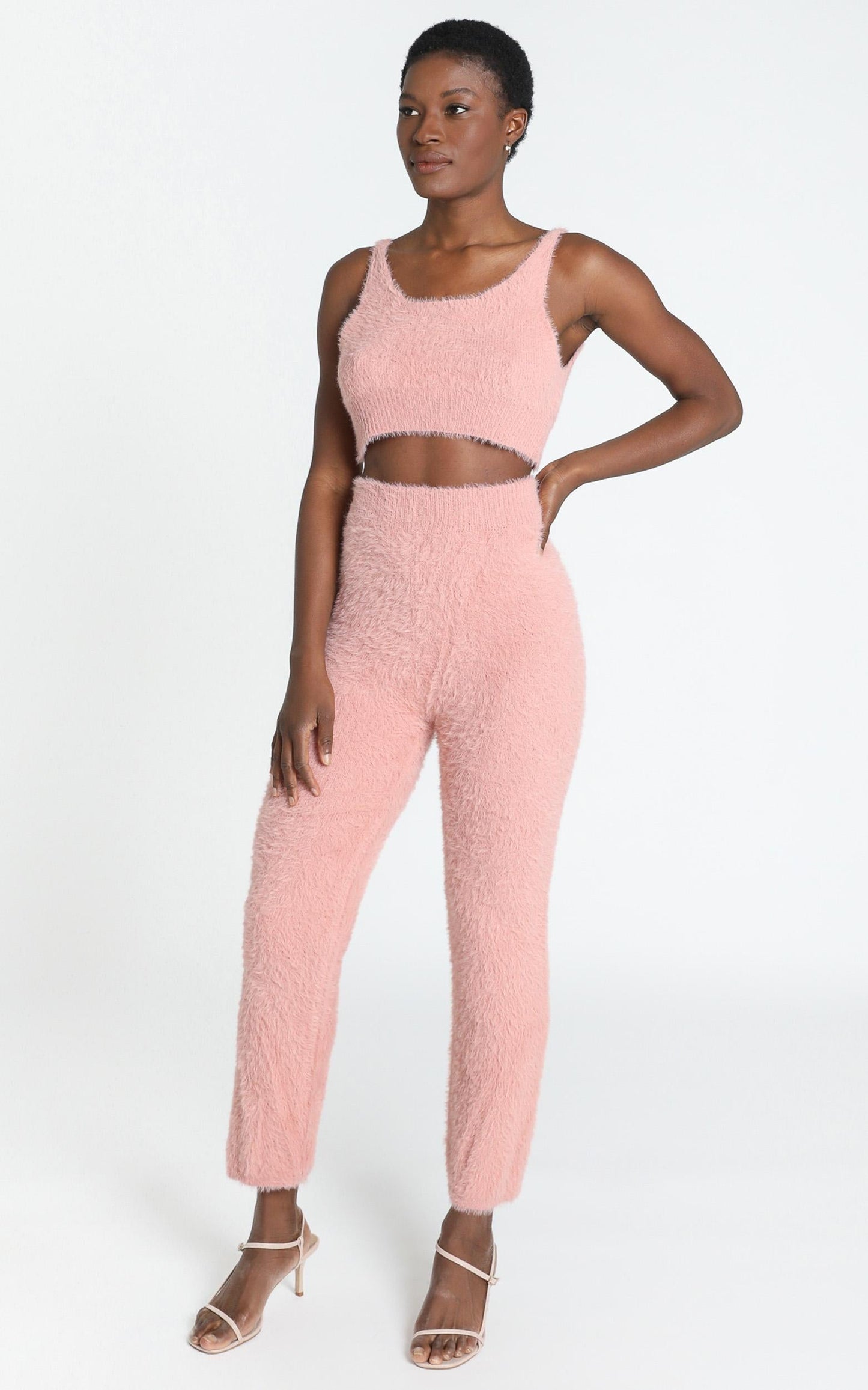 Athena Fluffy Knit Two Piece Set in Blush