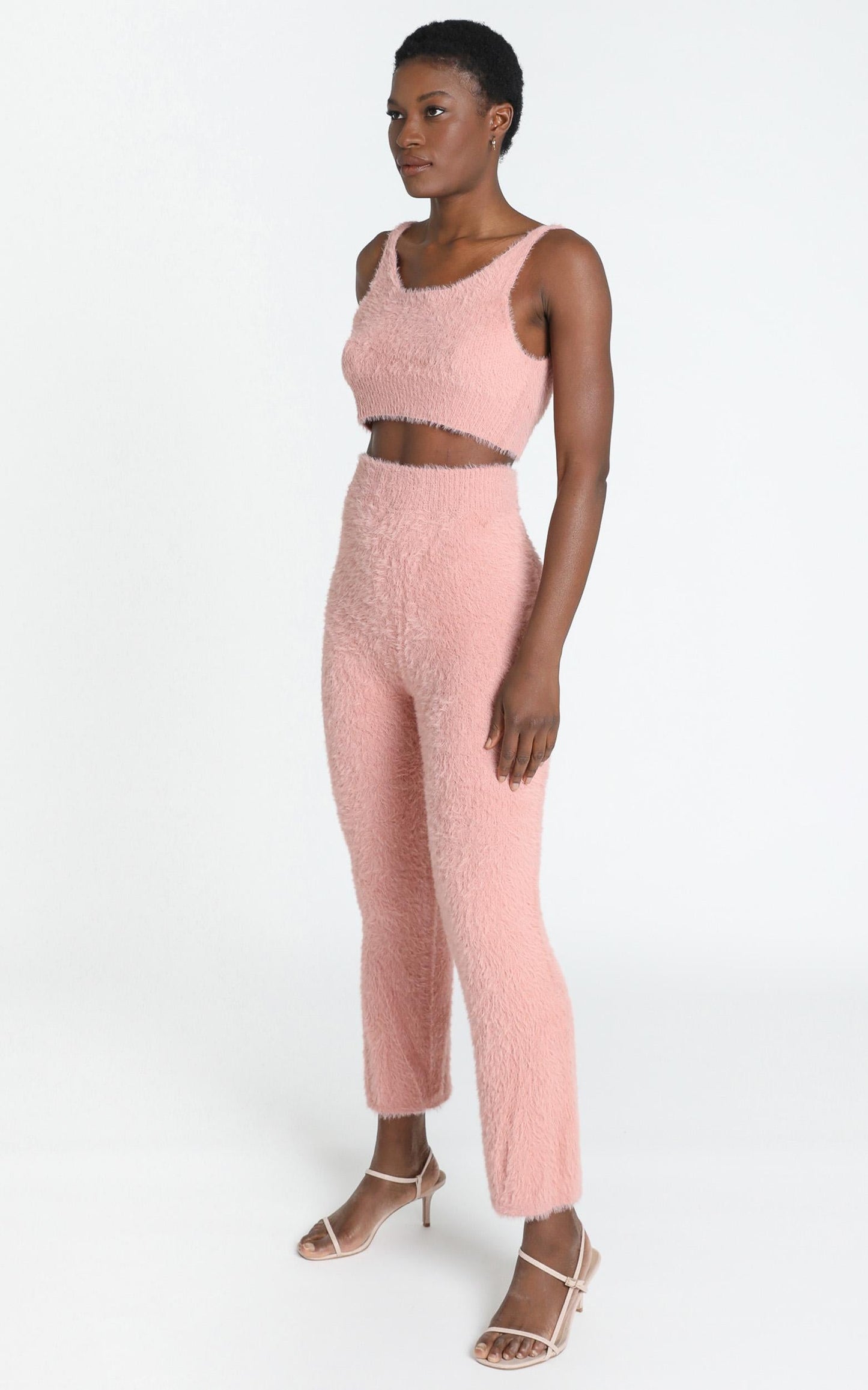 Athena Fluffy Knit Two Piece Set in Blush