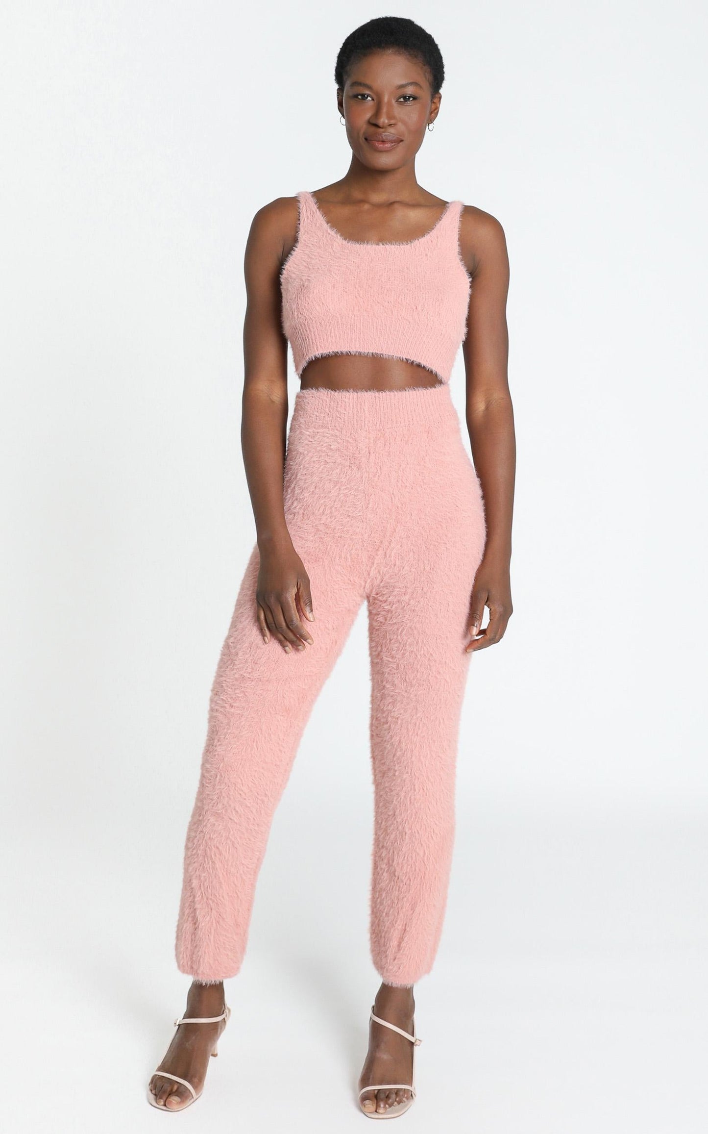 Athena Fluffy Knit Two Piece Set in Blush