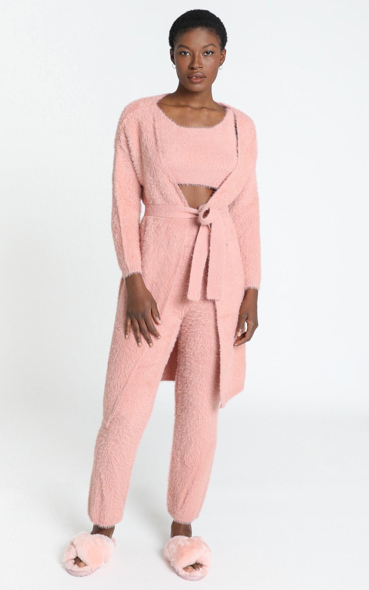 Athena Fluffy Knit Two Piece Set in Blush
