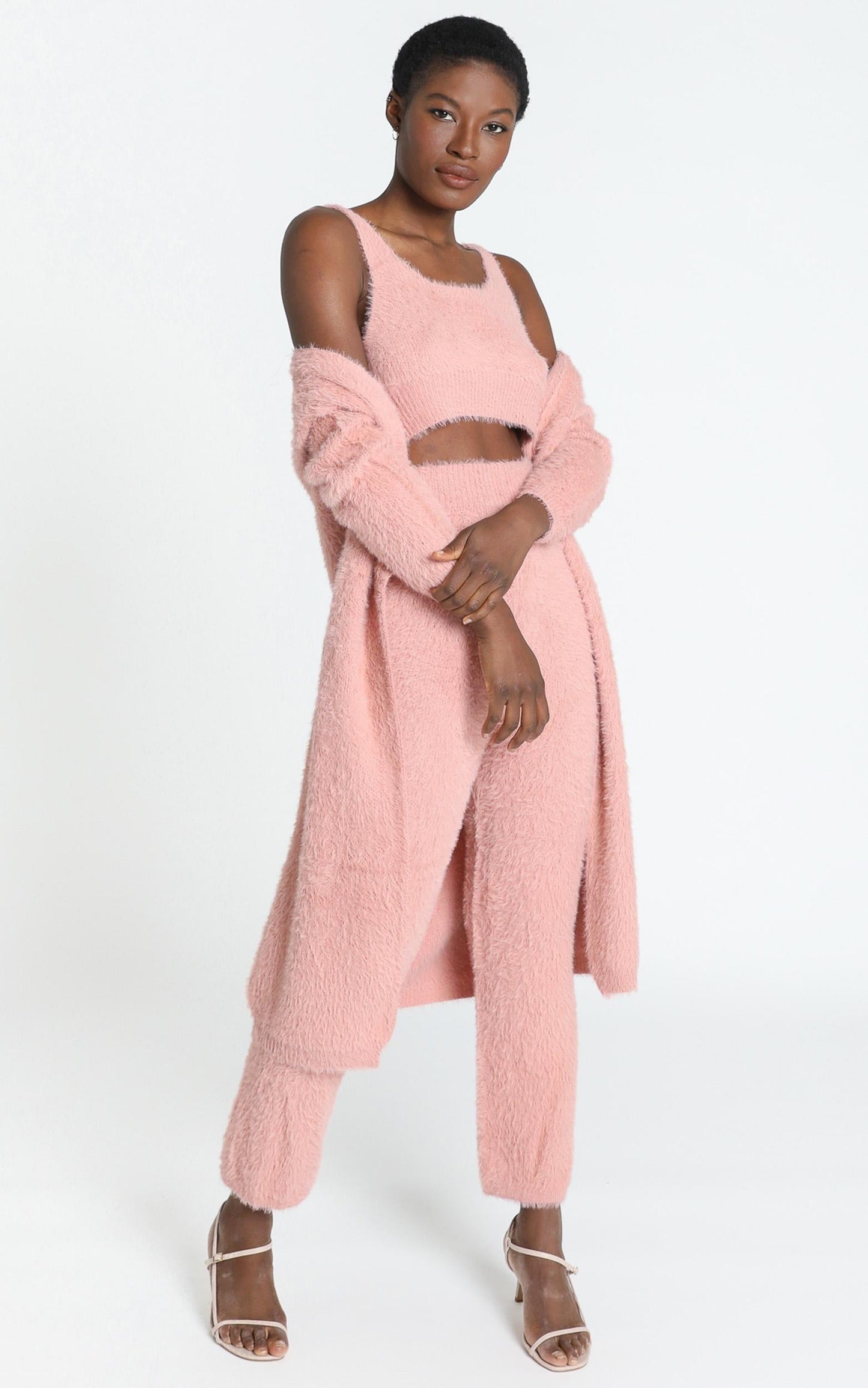 Athena Fluffy Knit Two Piece Set in Blush