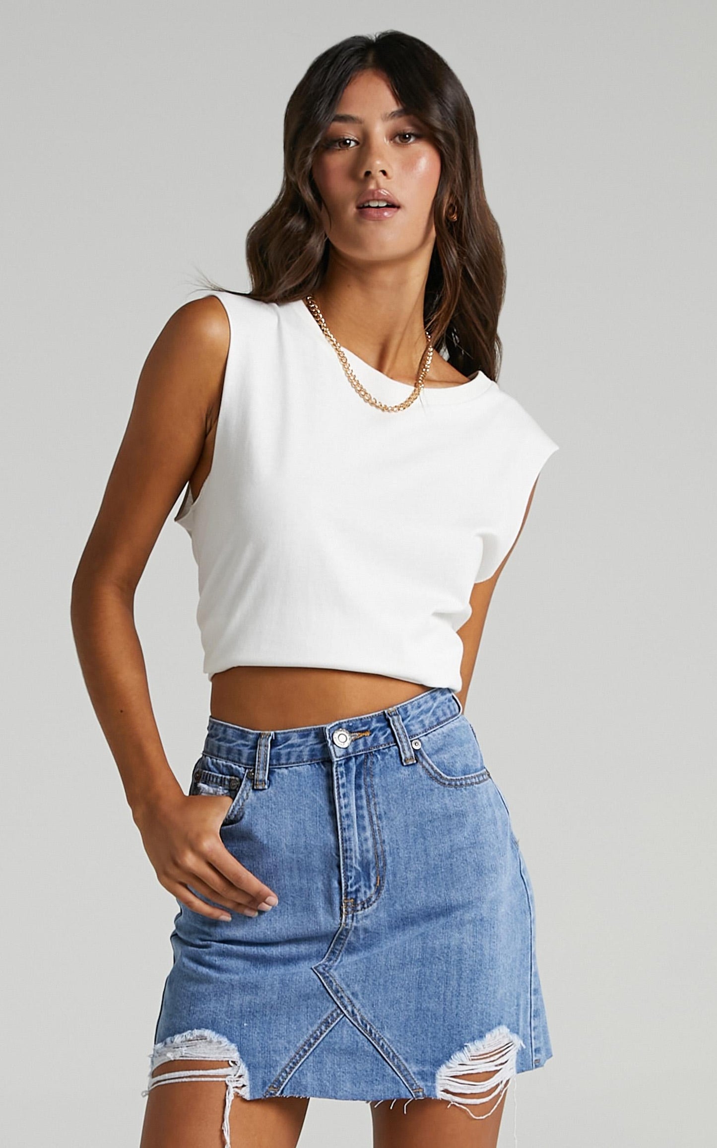 Aubree Denim Skirt in Mid Wash