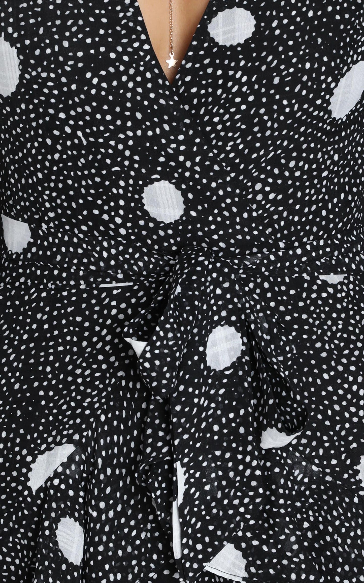 Aurelia V-Neck Mini Dress In Black Polka
