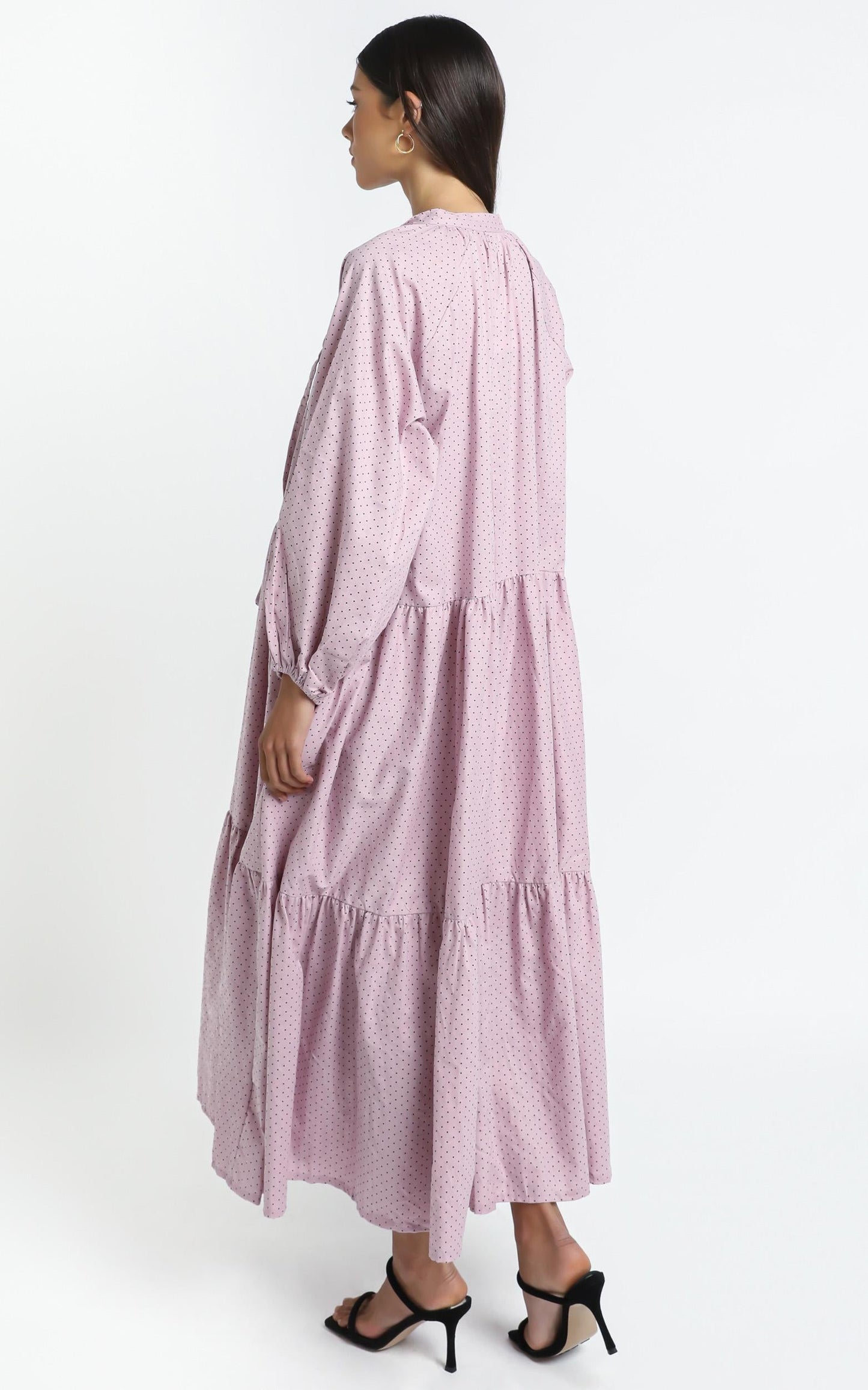 Lullaby Club - Avalon Maxi Dress in Mauve Polka Dots