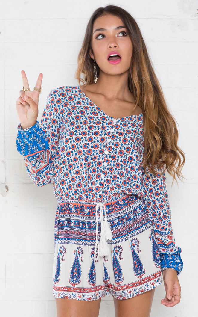 Staying Alive Playsuit In Red Print