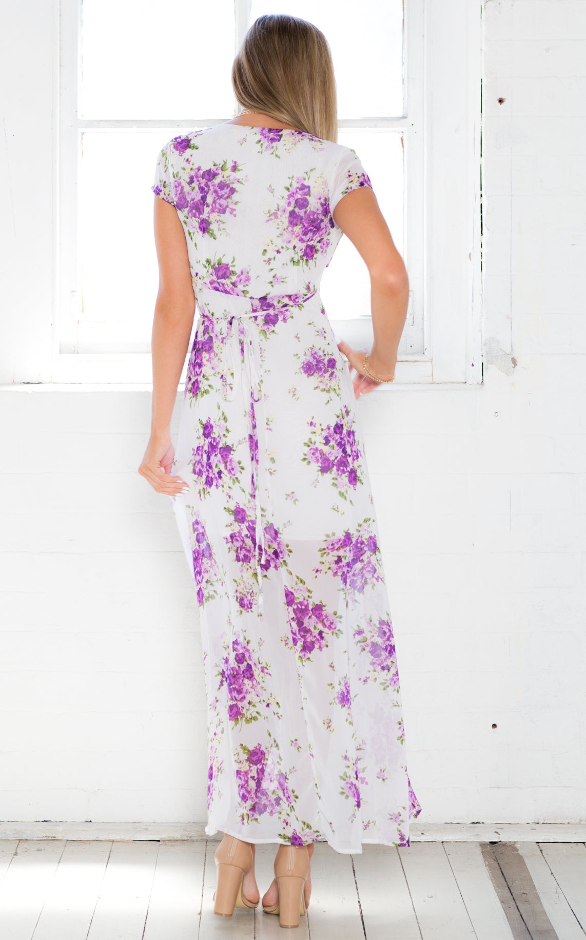 Wrap And Cross Maxi Dress In Purple Floral