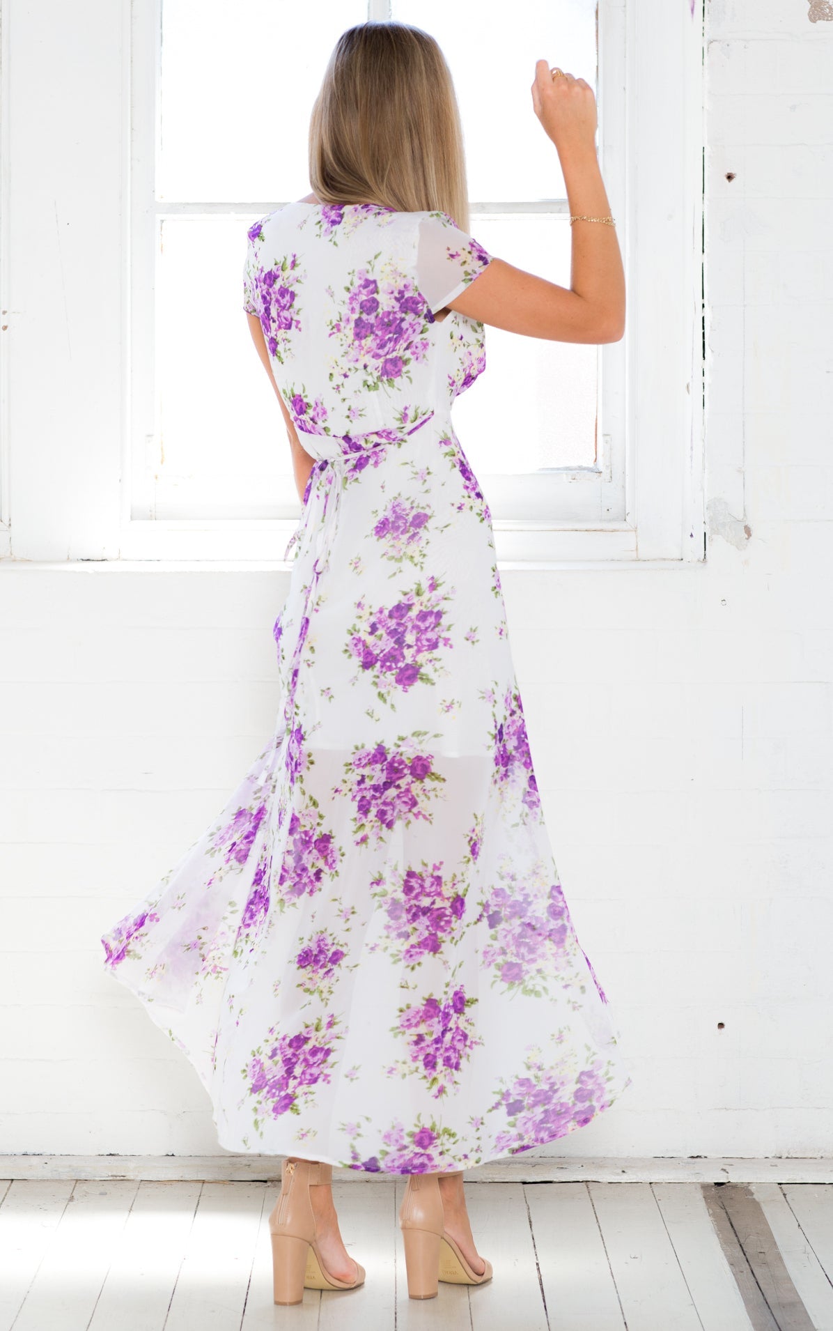 Wrap And Cross Maxi Dress In Purple Floral