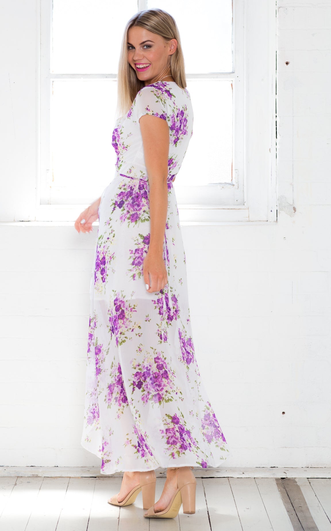 Wrap And Cross Maxi Dress In Purple Floral