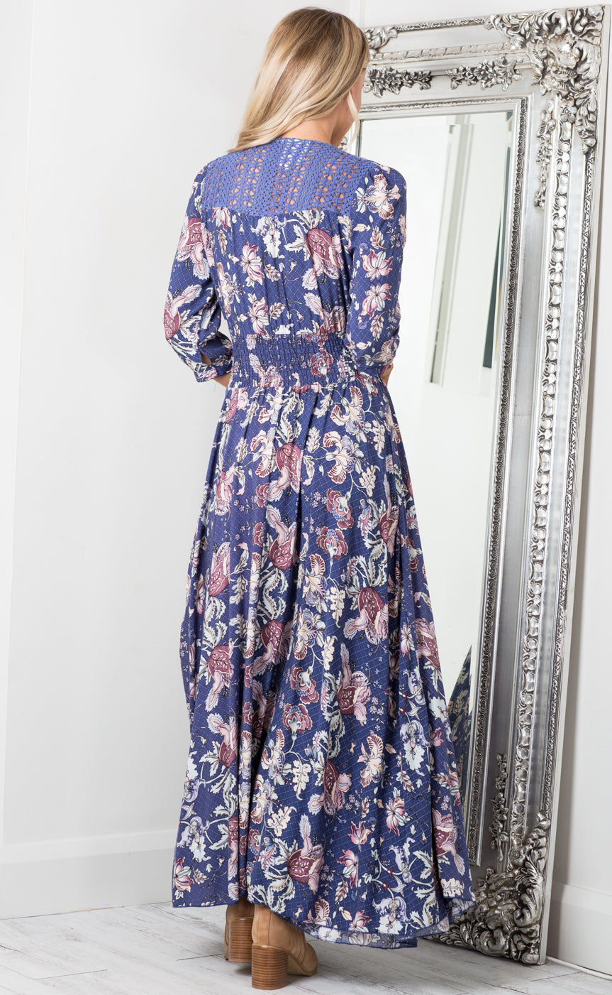 Lone Traveller Maxi Dress In Indigo Floral