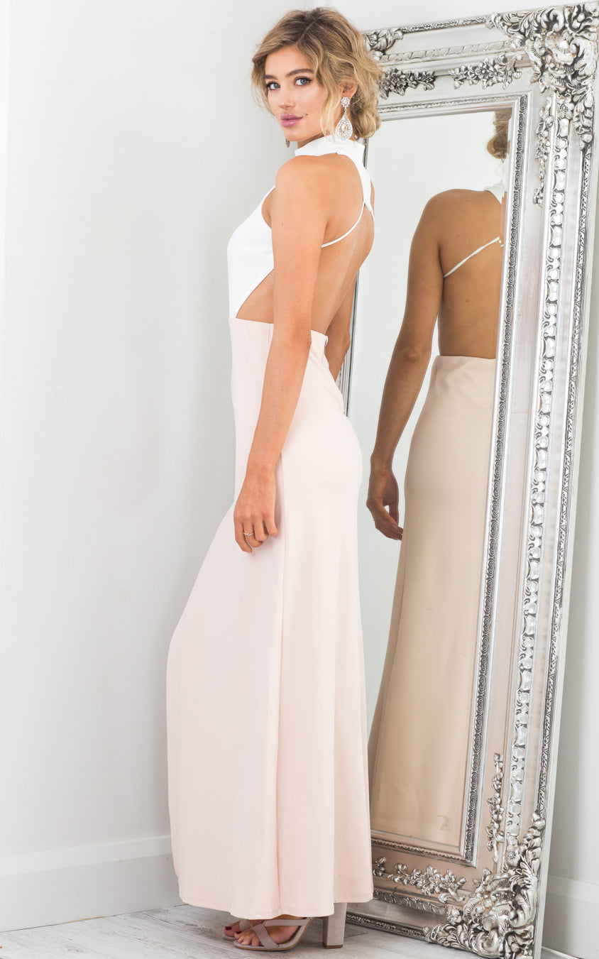 Back Out Maxi Dress In White And Blush