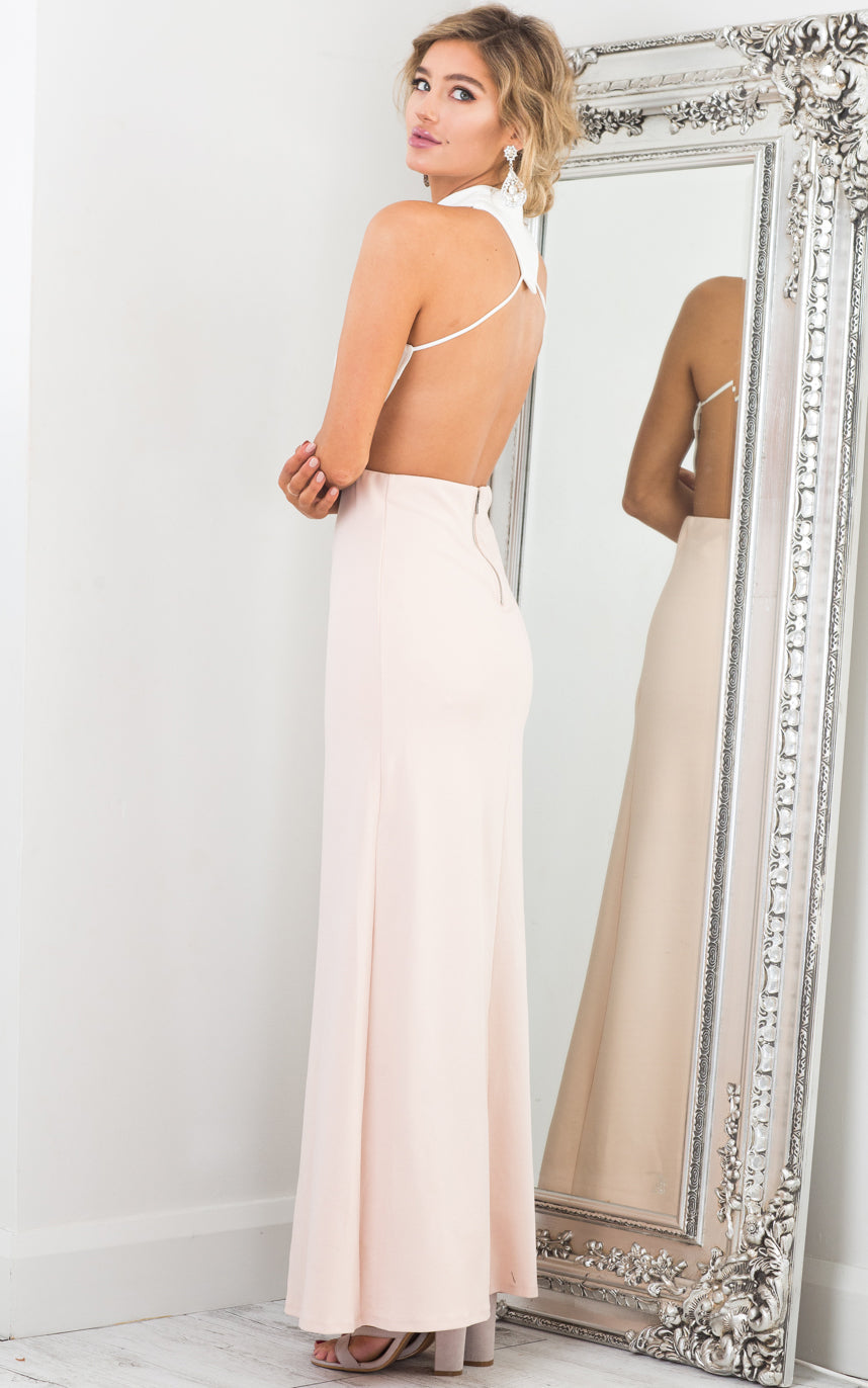 Back Out Maxi Dress In White And Blush