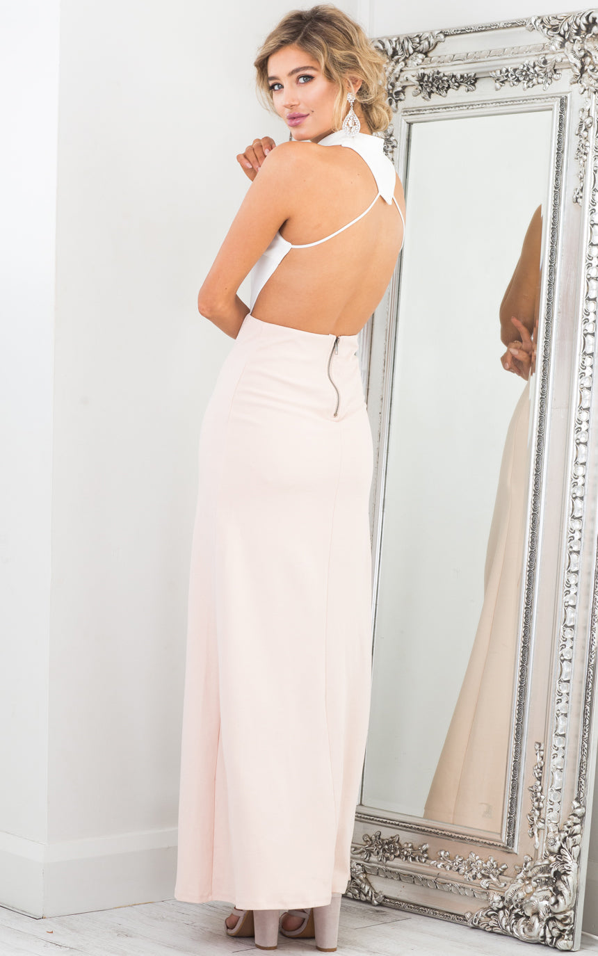 Back Out Maxi Dress In White And Blush