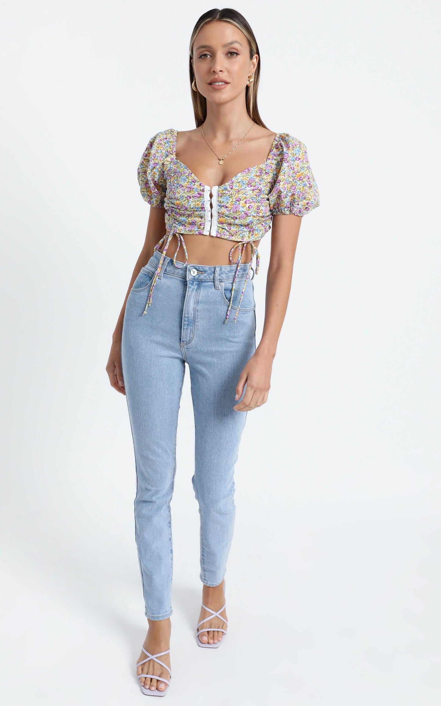 St Tropez Crop Top in Blue Floral