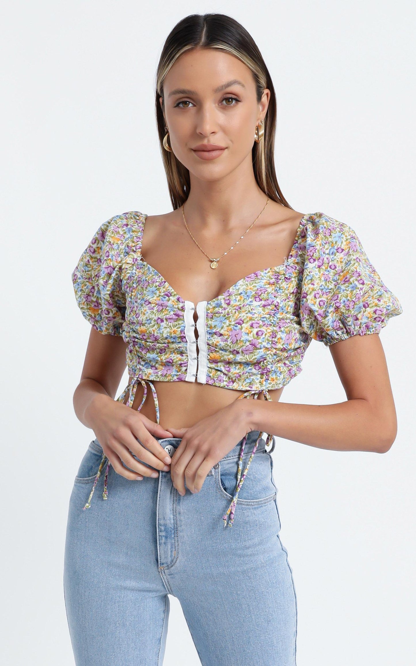 St Tropez Crop Top in Blue Floral