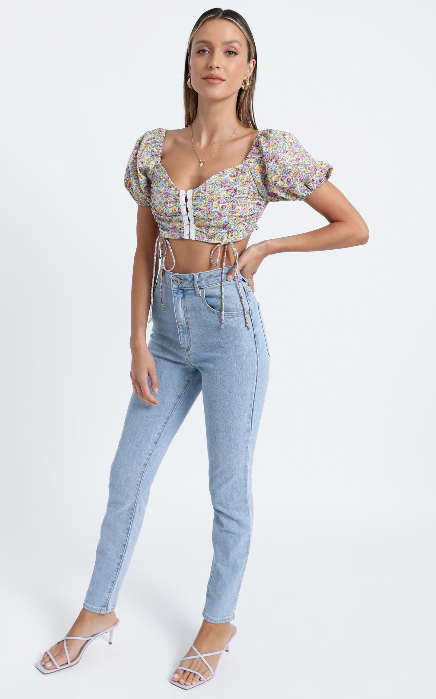 St Tropez Crop Top in Blue Floral