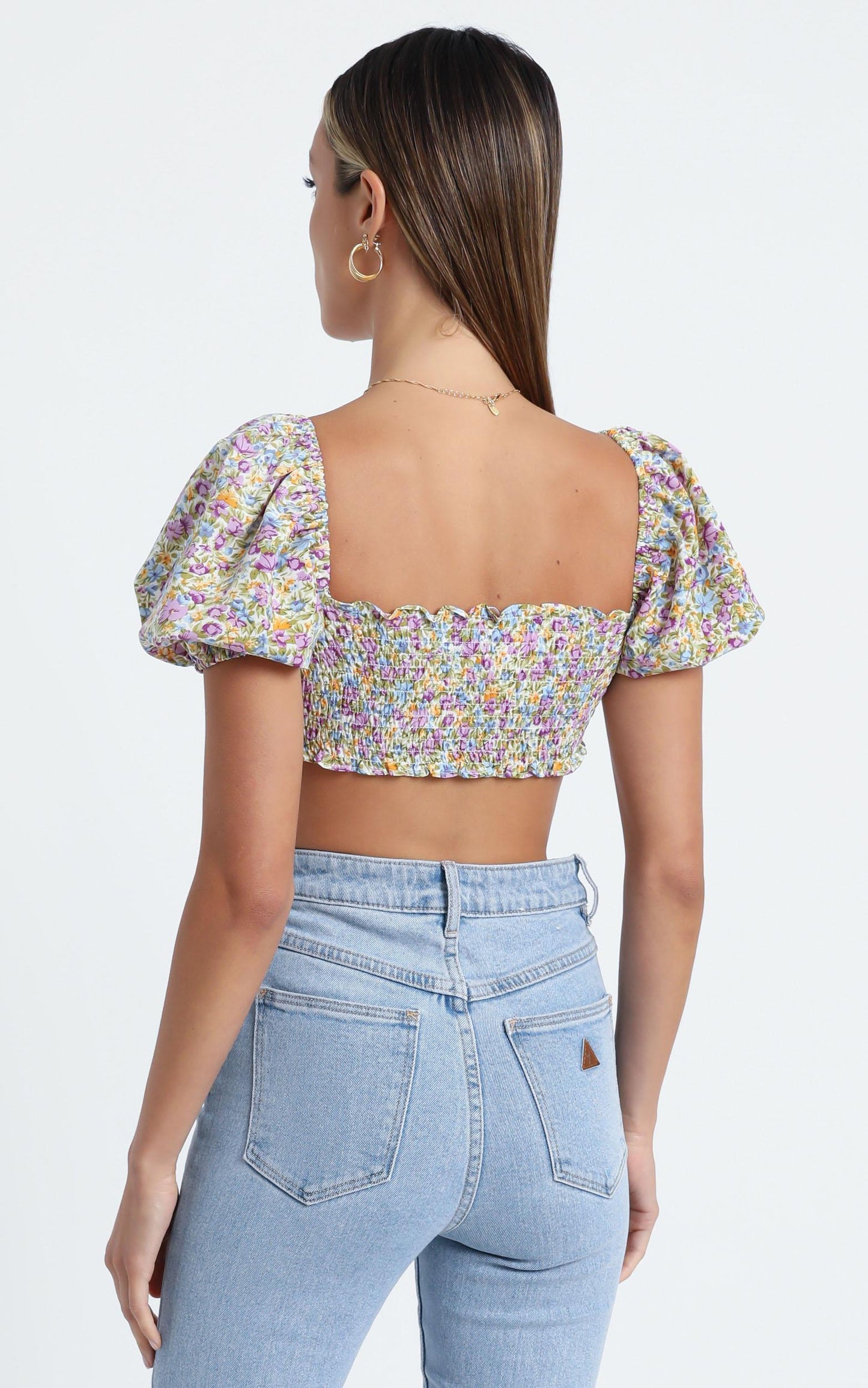 St Tropez Crop Top in Blue Floral