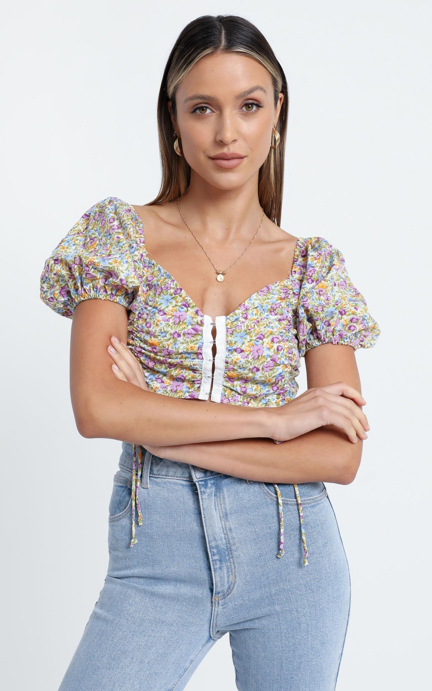 St Tropez Crop Top in Blue Floral