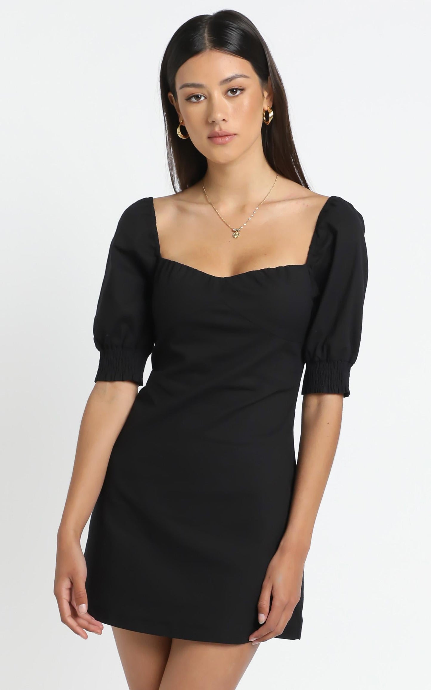 Sneaky Chatter Dress in Black Linen Look