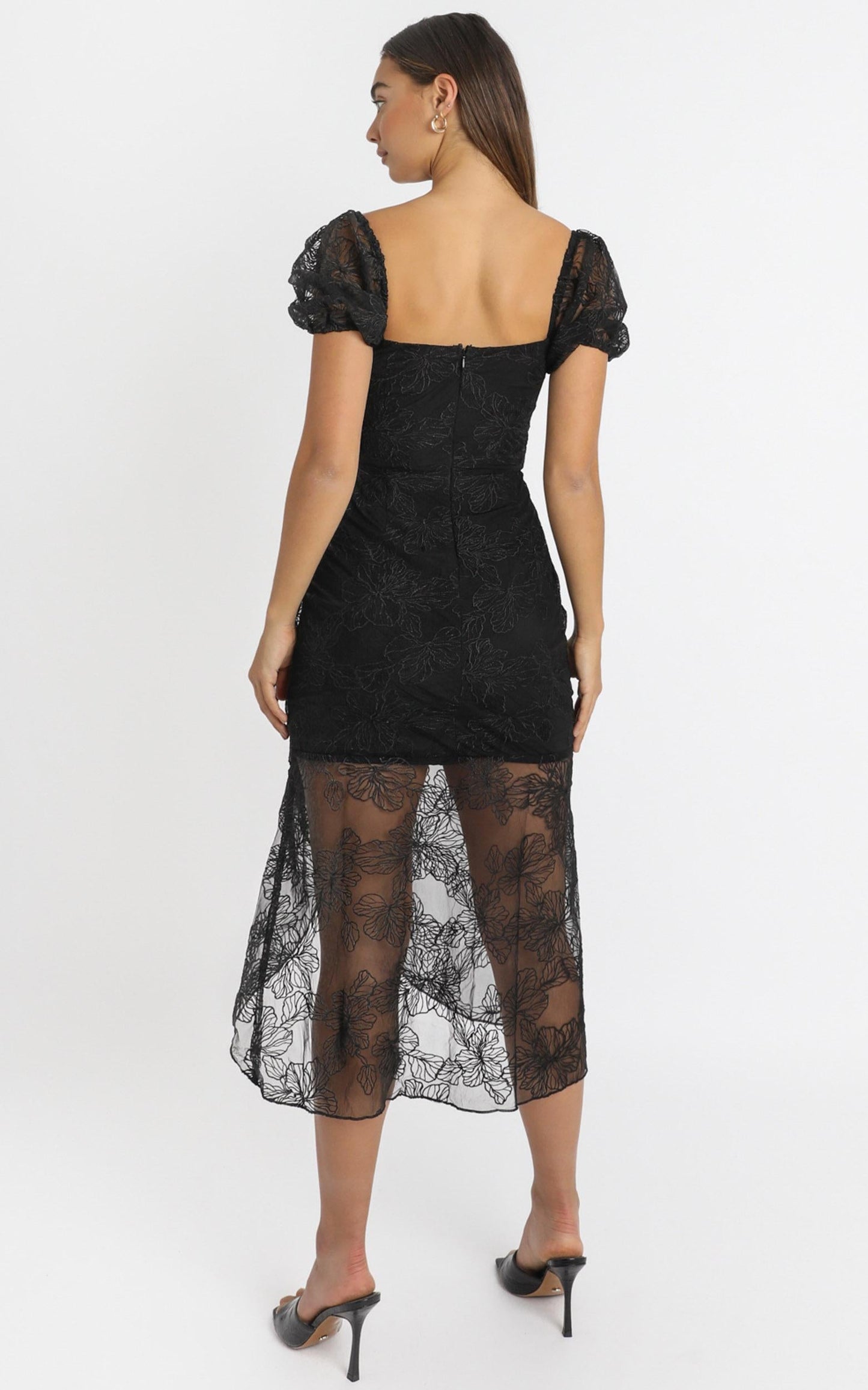 Kamilla Tie Front Midi Dress in black embroidery