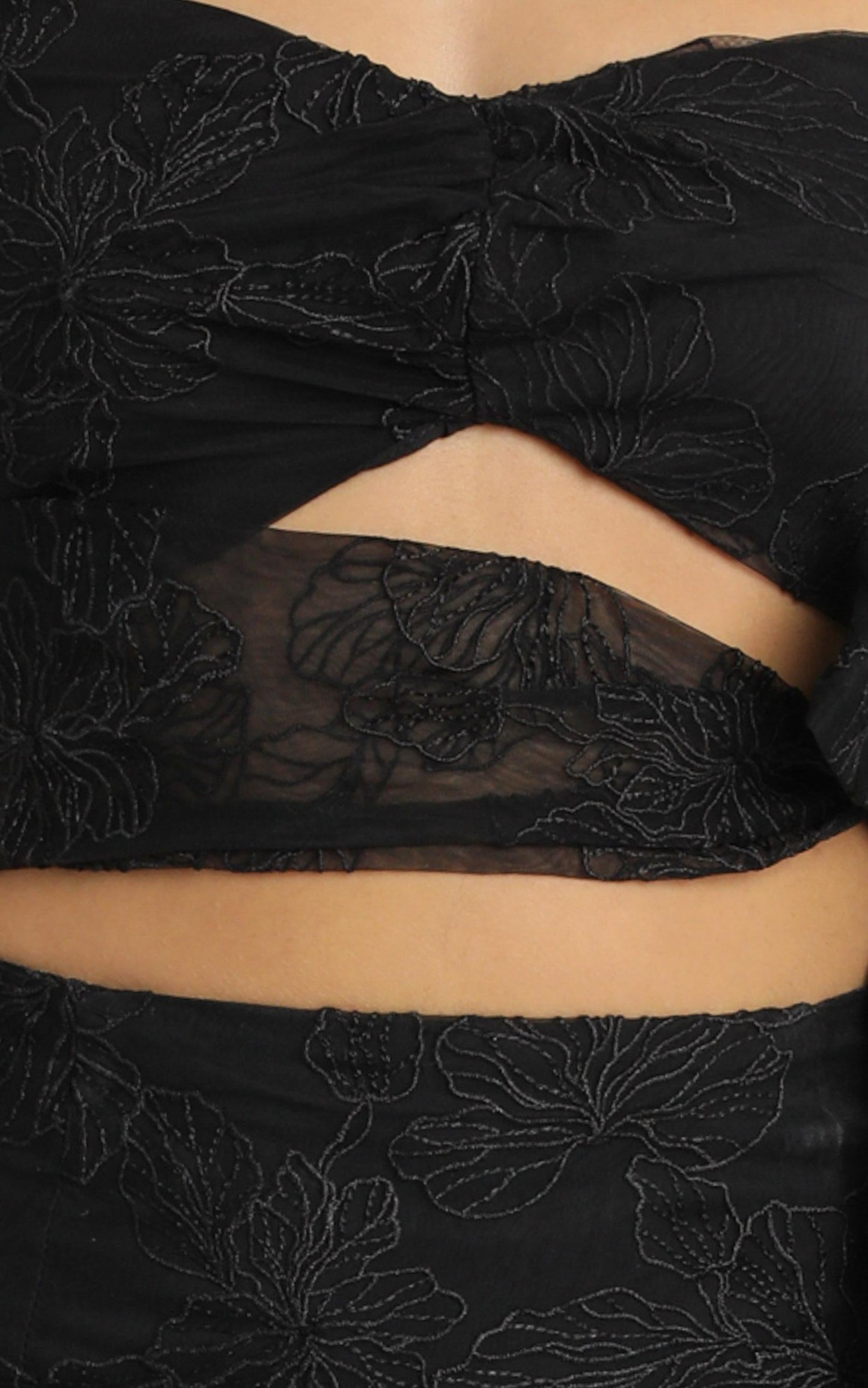 Kamilla Tie Front Midi Dress in black embroidery