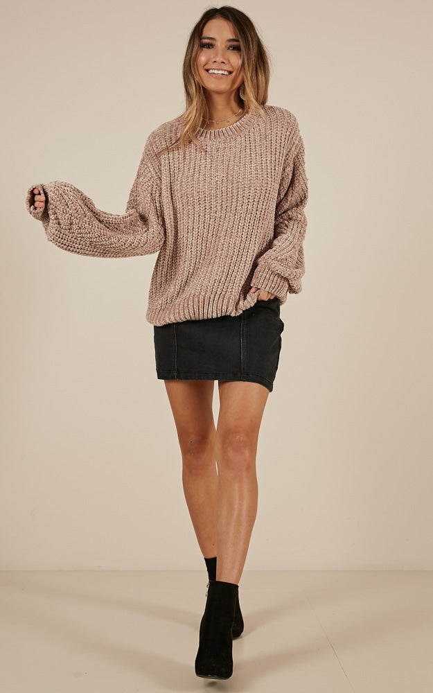 Bad At Surprises Velvet Knit Sweater in Beige