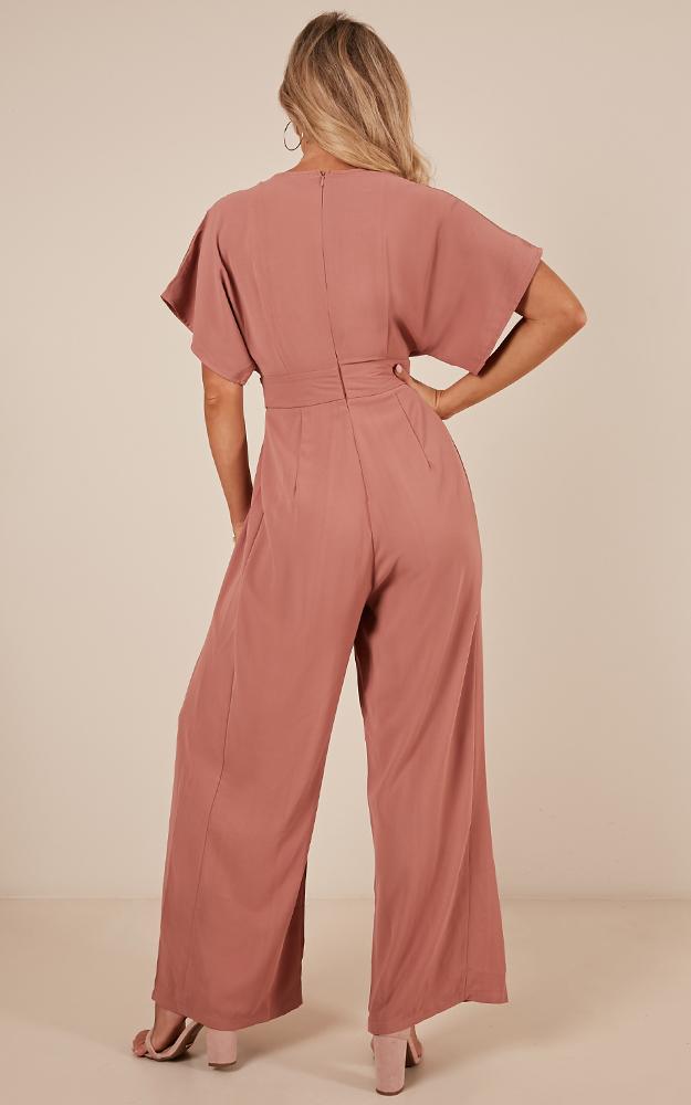 Bad Timing Jumpsuit In Dusty Rose