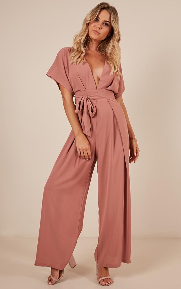 Bad Timing Jumpsuit In Dusty Rose
