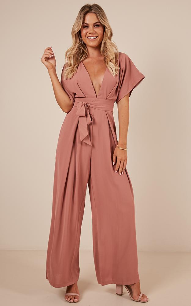 Bad Timing Jumpsuit In Dusty Rose