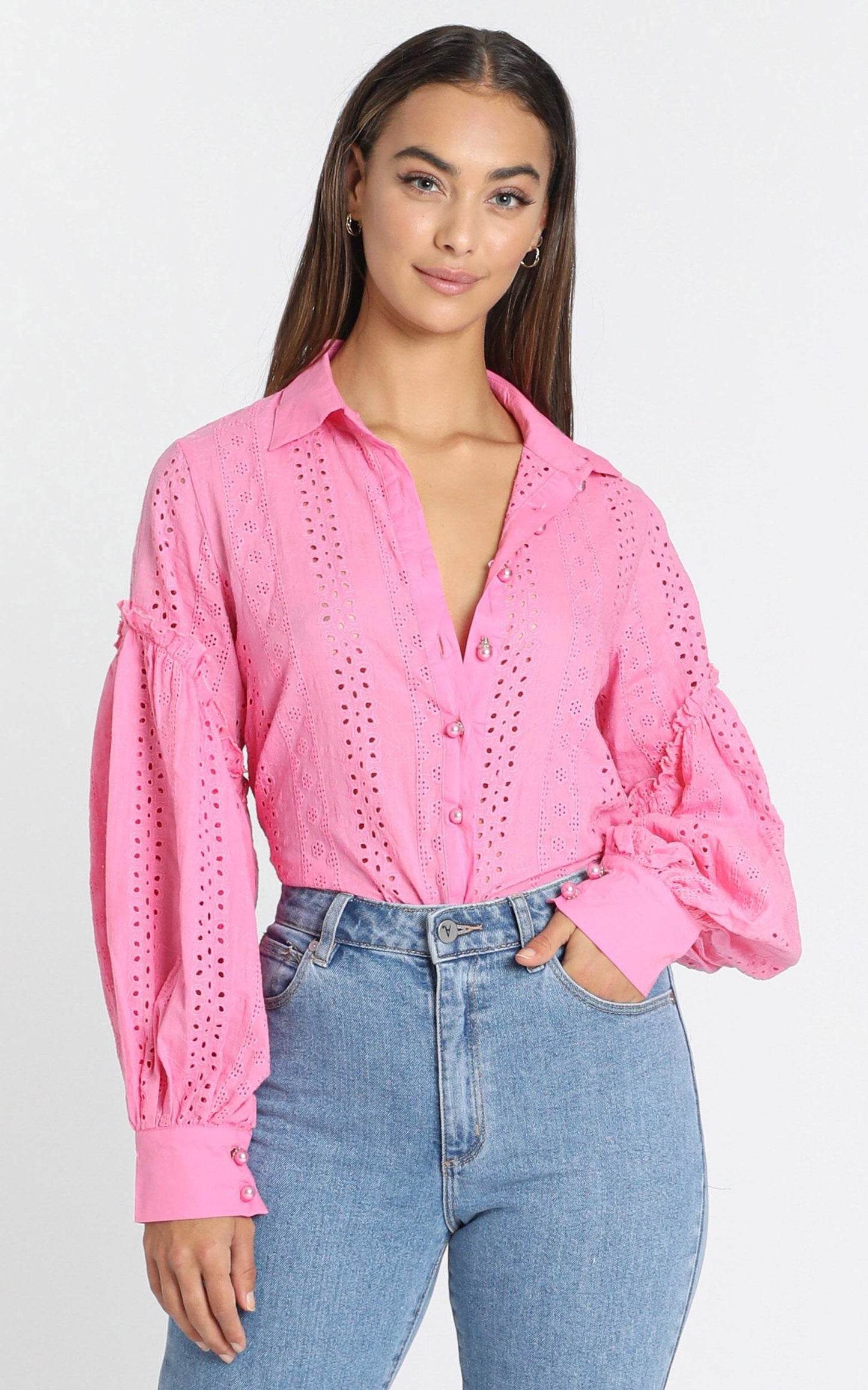 Beautiful Things Embroidery Shirt in Hot Pink