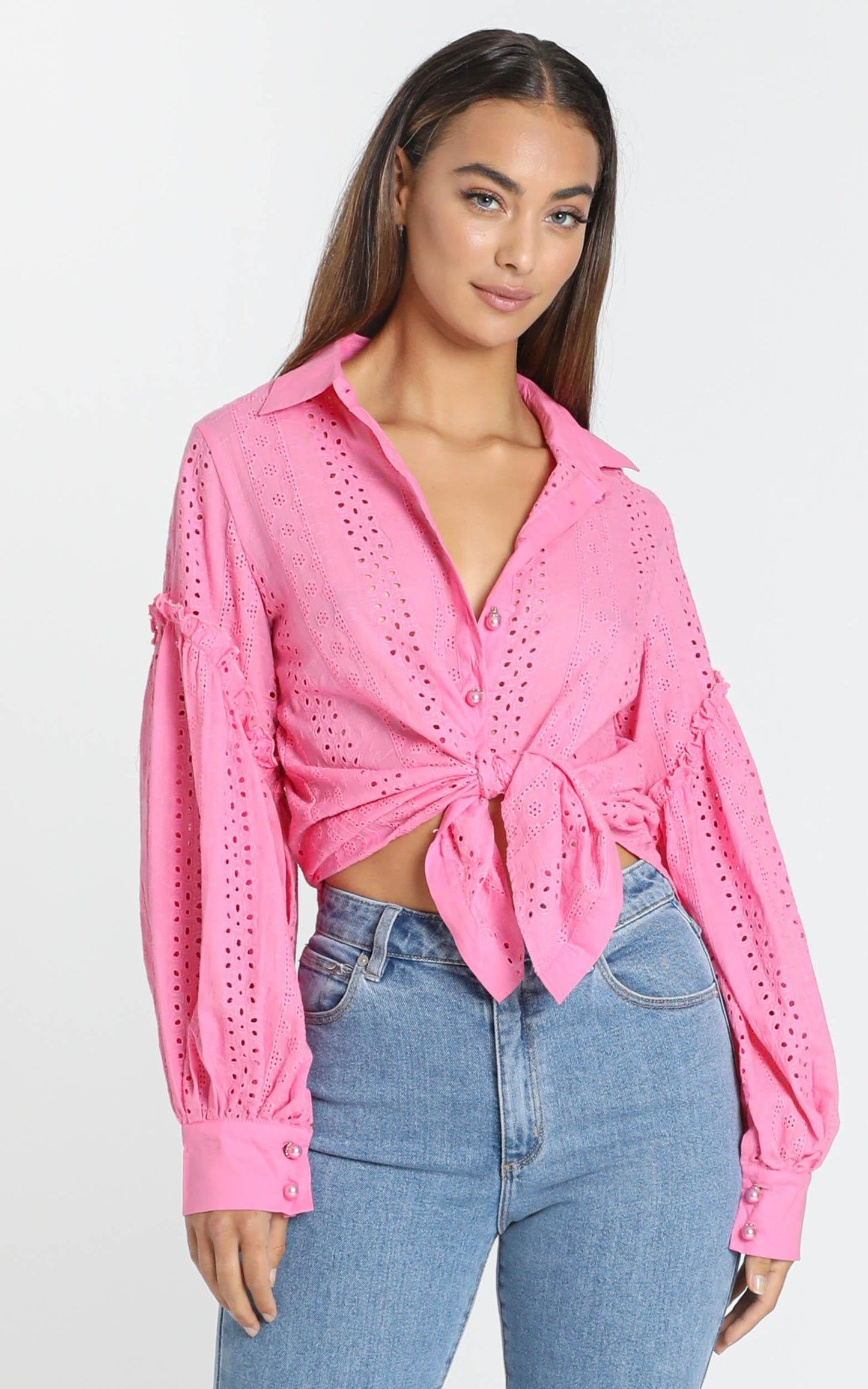 Beautiful Things Embroidery Shirt in Hot Pink