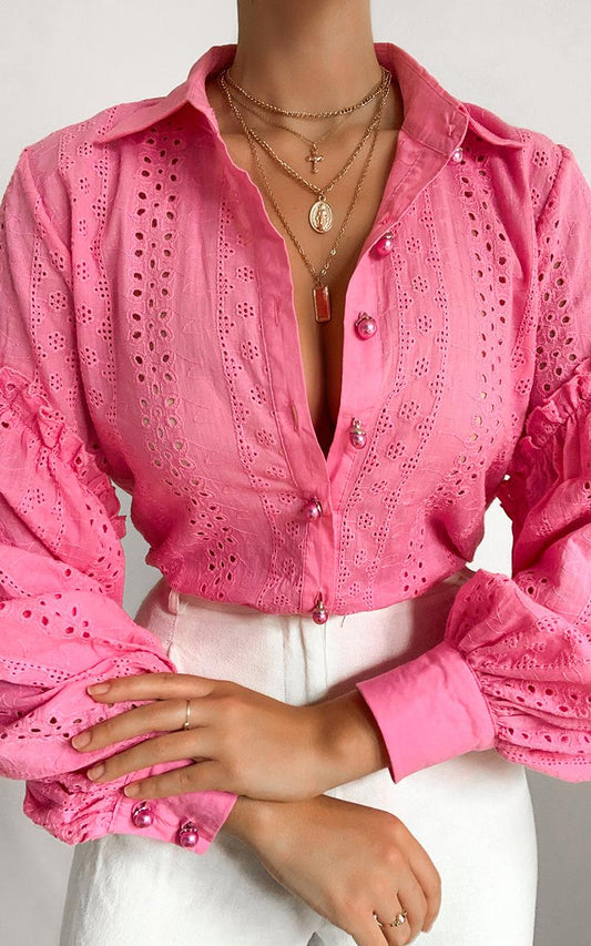 Beautiful Things Embroidery Shirt in Hot Pink