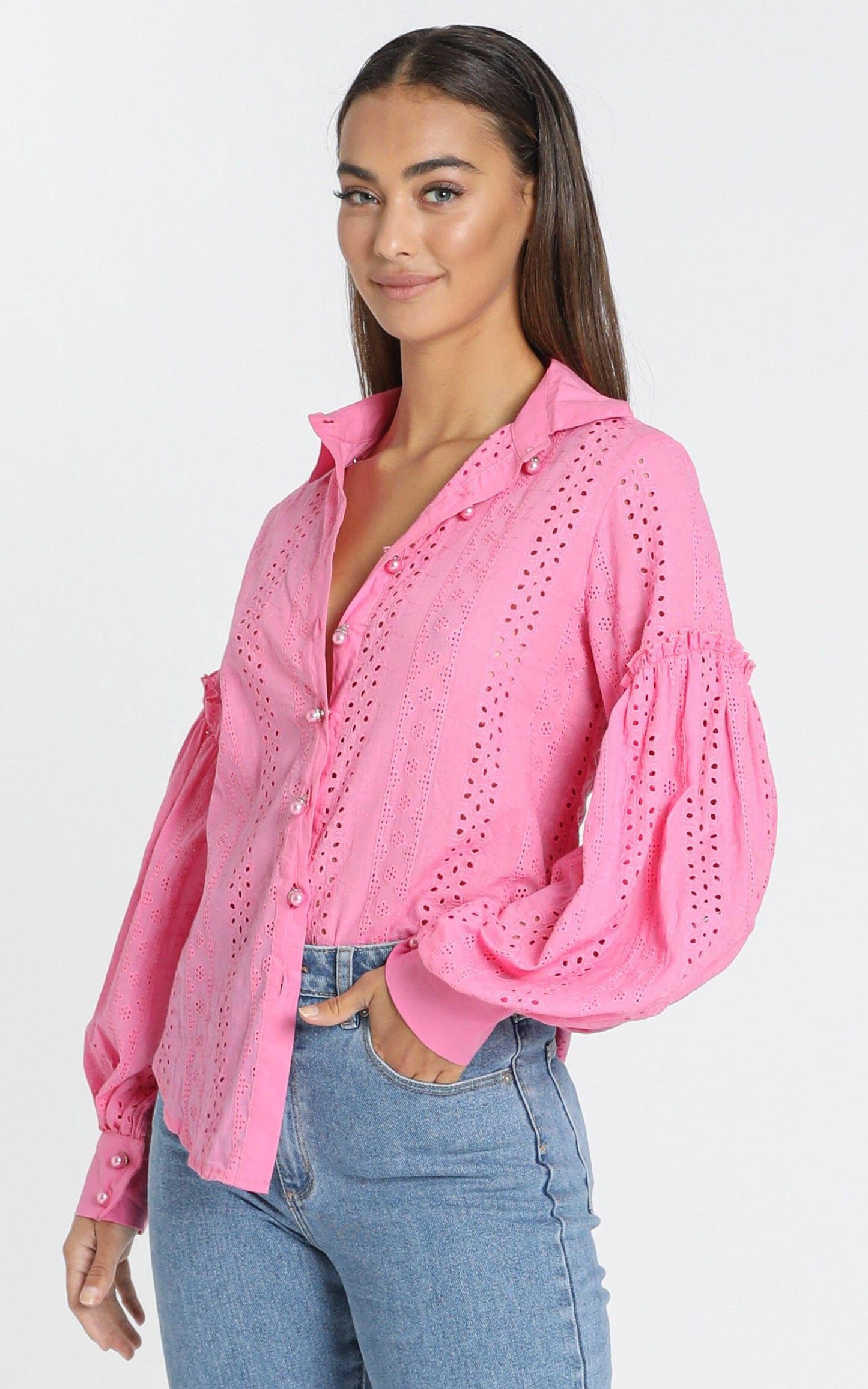 Beautiful Things Embroidery Shirt in Hot Pink