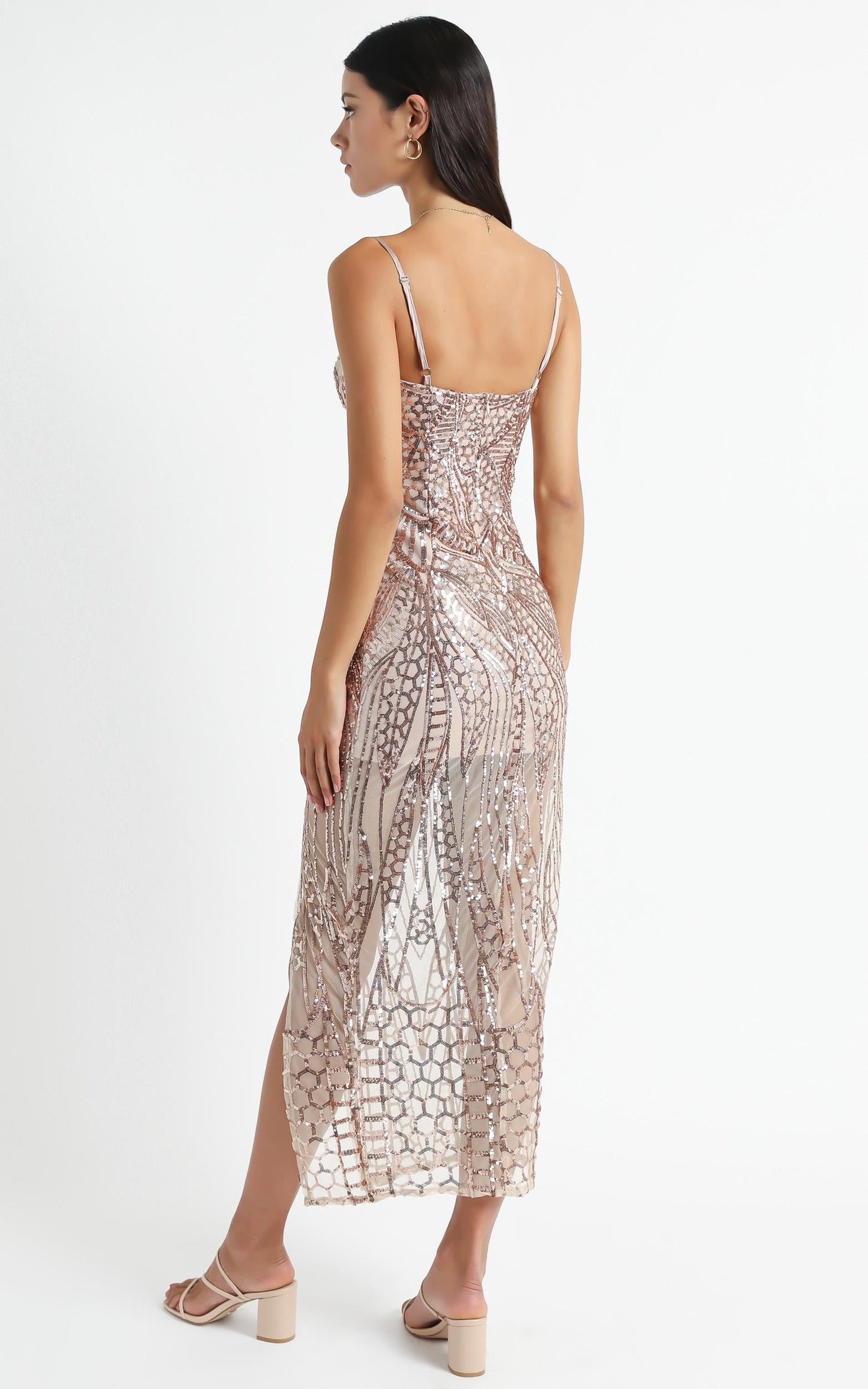 Be My Lover Dress In Rose Gold Sequin