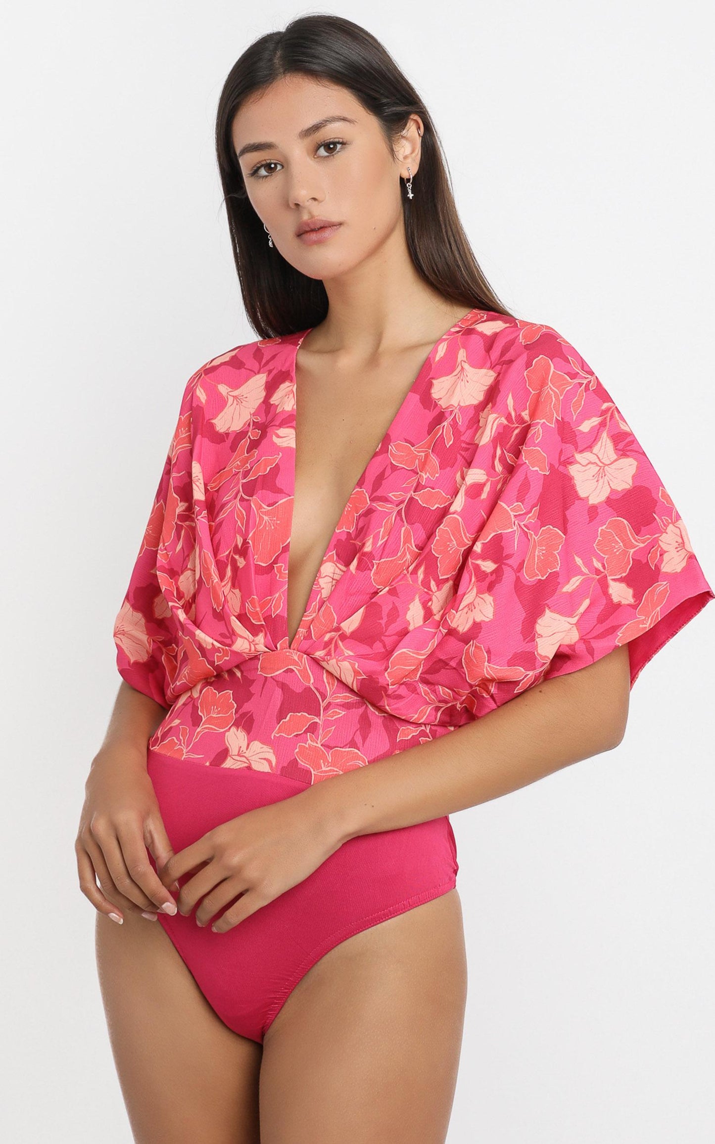 Be My Wild Flower Bodysuit In Berry Floral