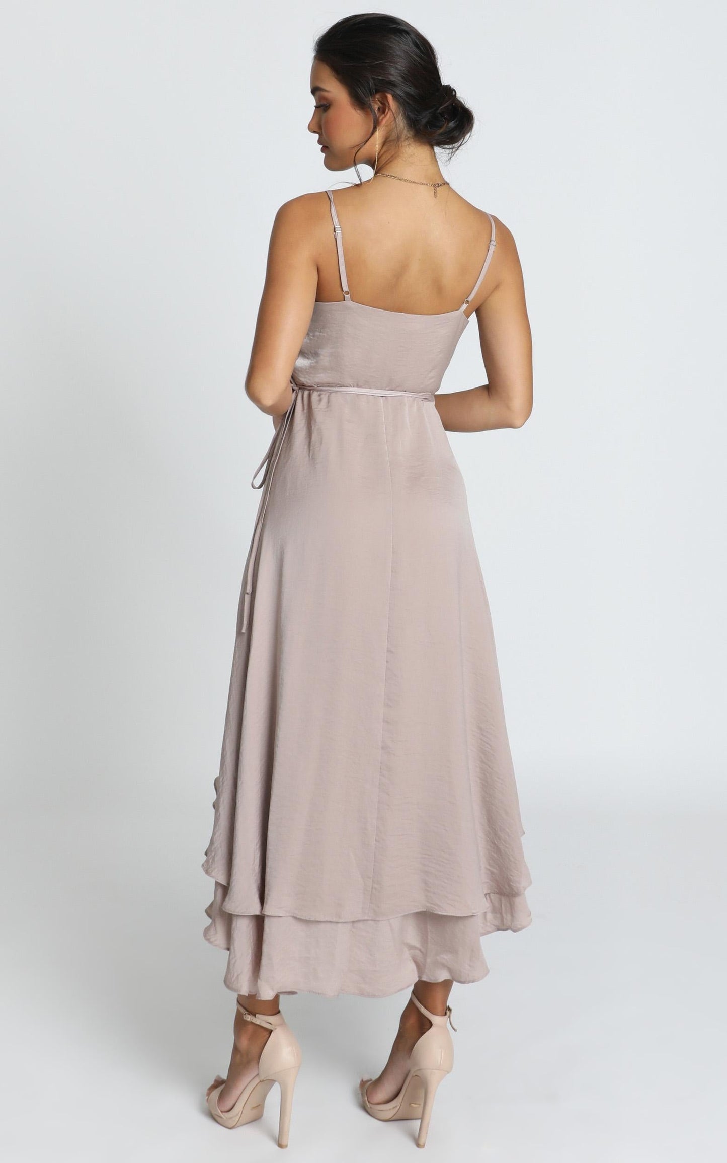 Between Fantasy Midi Dress in Champagne Satin