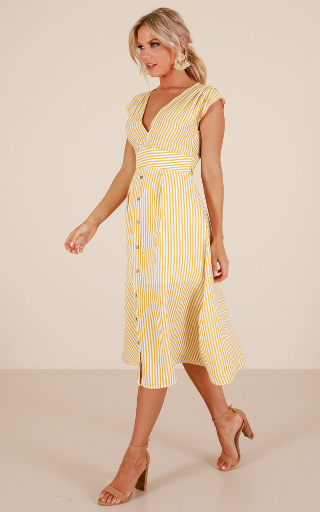 Beyond The Surface Dress In Yellow Stripe