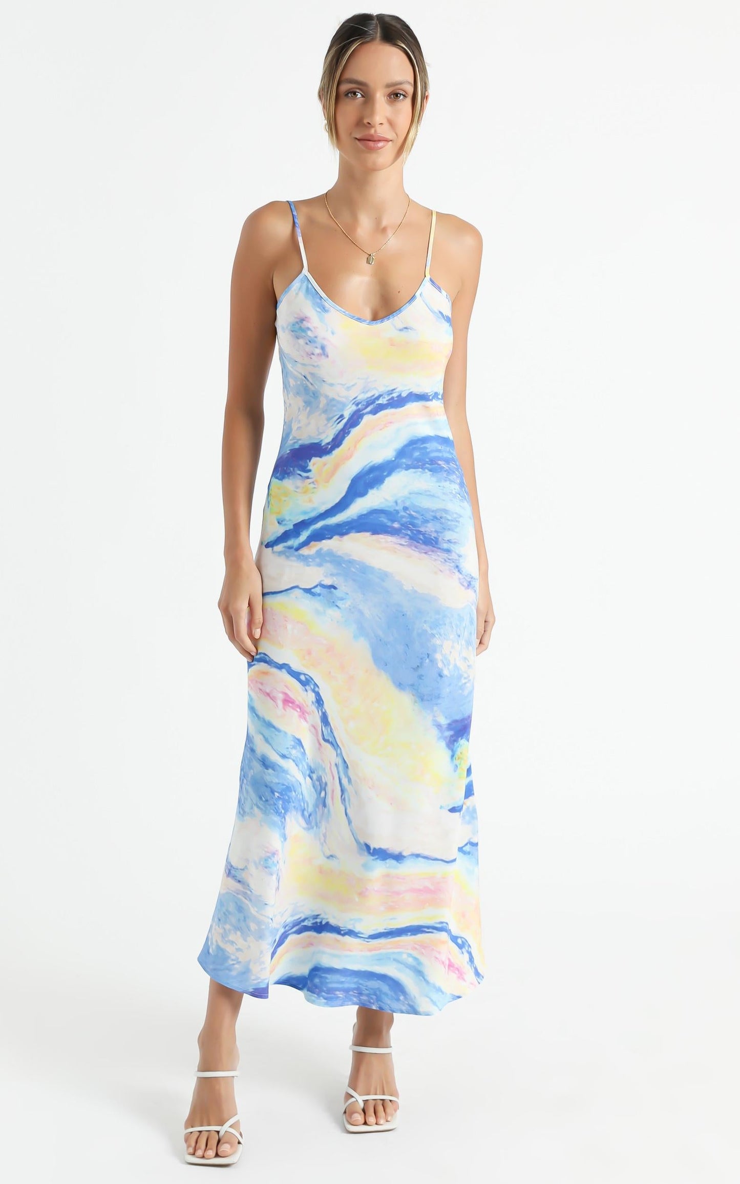 Cools Club - Bias Cut V Neck Midi in Ocean Glitter