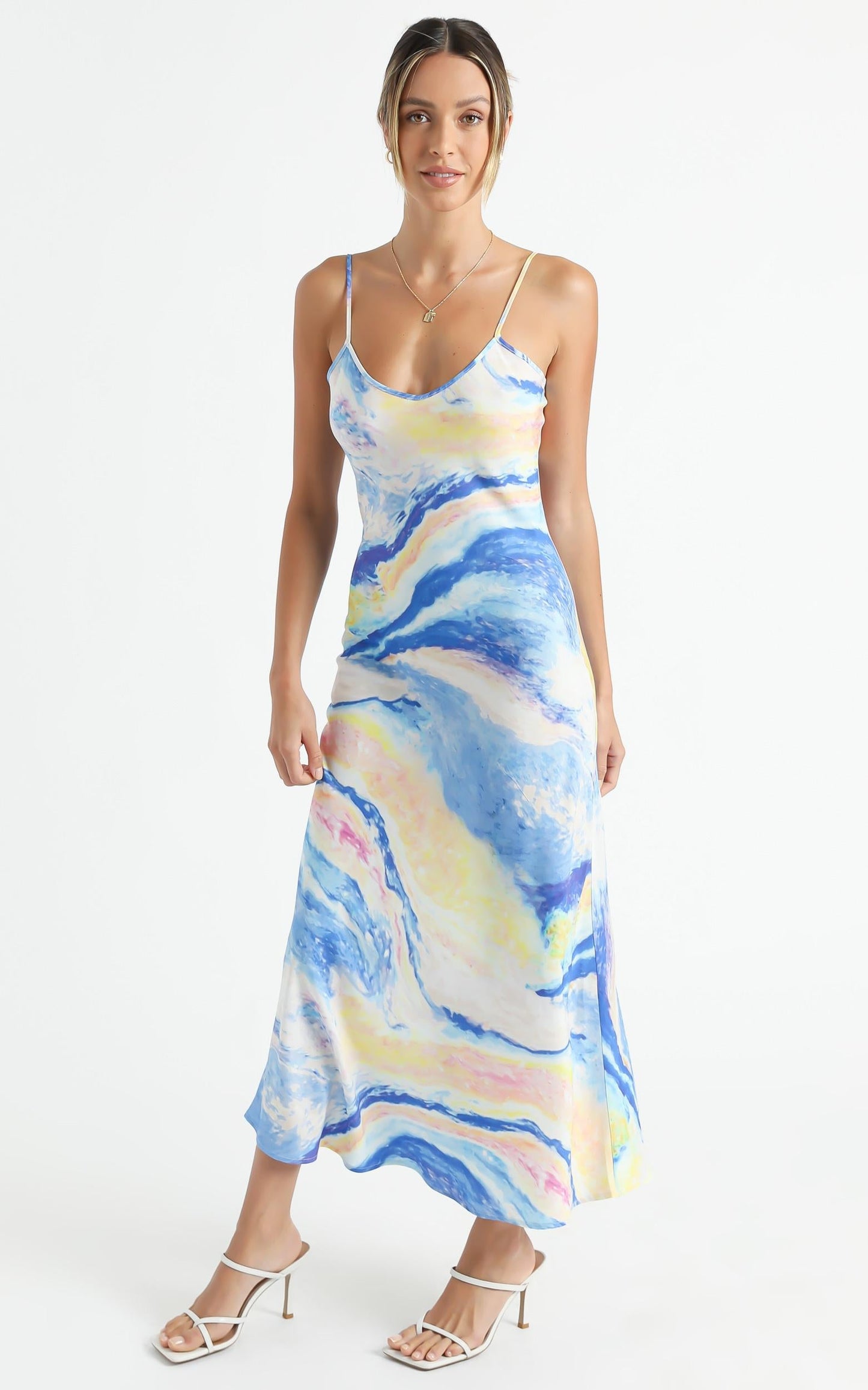 Cools Club - Bias Cut V Neck Midi in Ocean Glitter