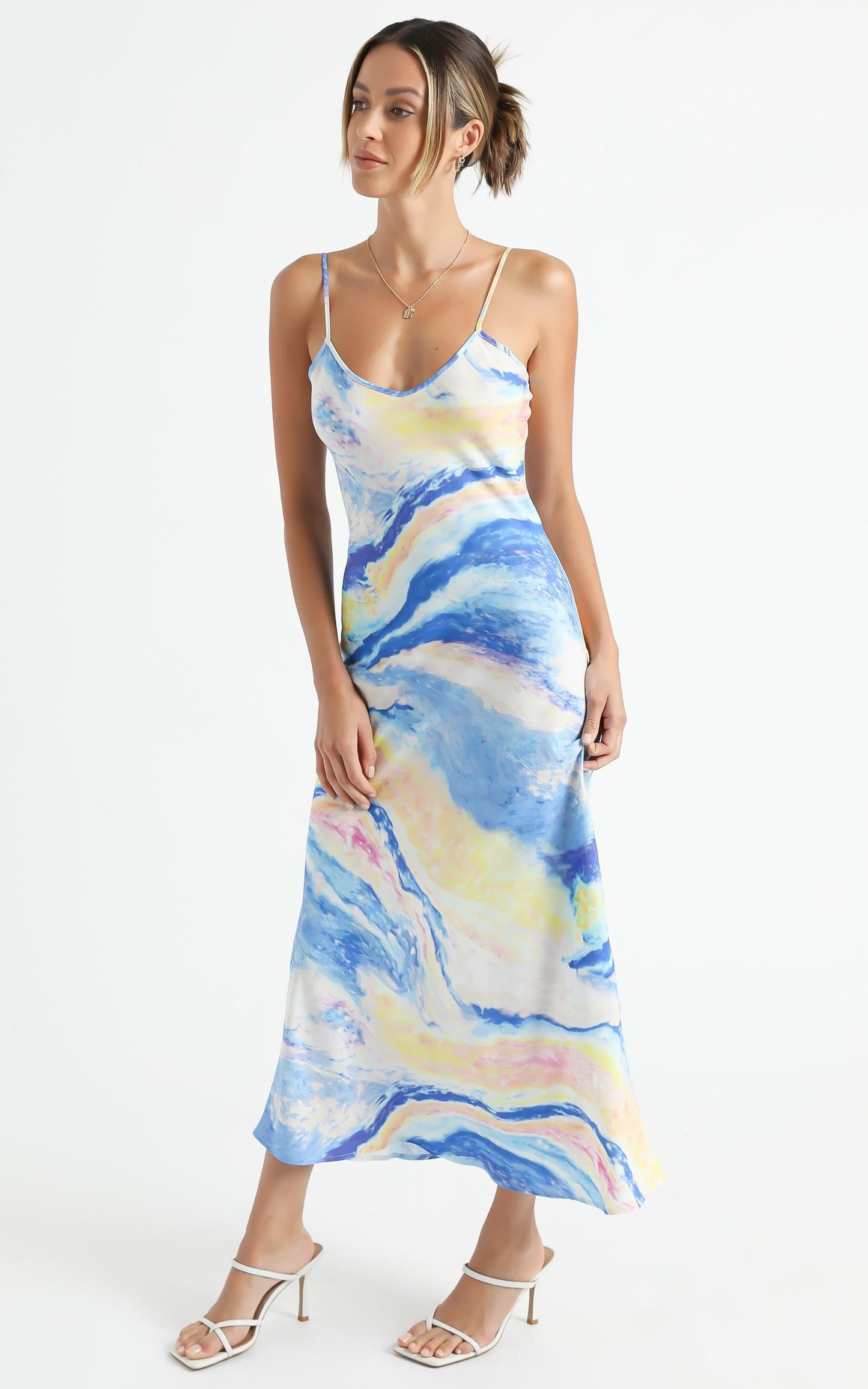 Cools Club - Bias Cut V Neck Midi in Ocean Glitter
