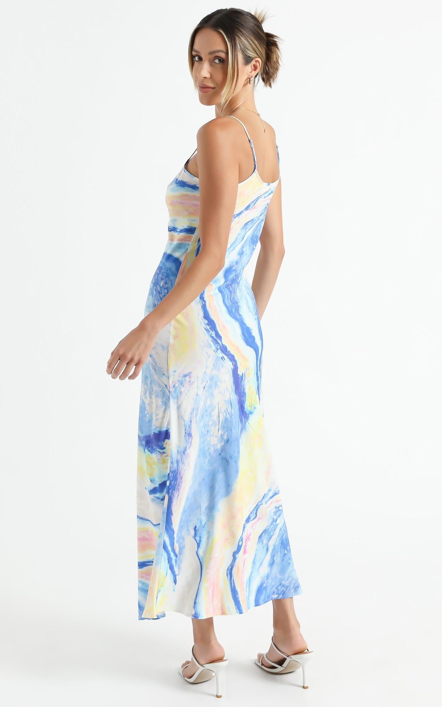 Cools Club - Bias Cut V Neck Midi in Ocean Glitter