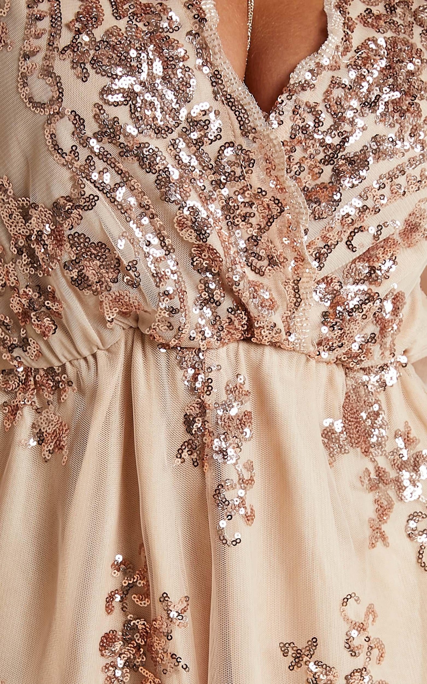 Big Baller Playsuit In Rose Gold Sequin