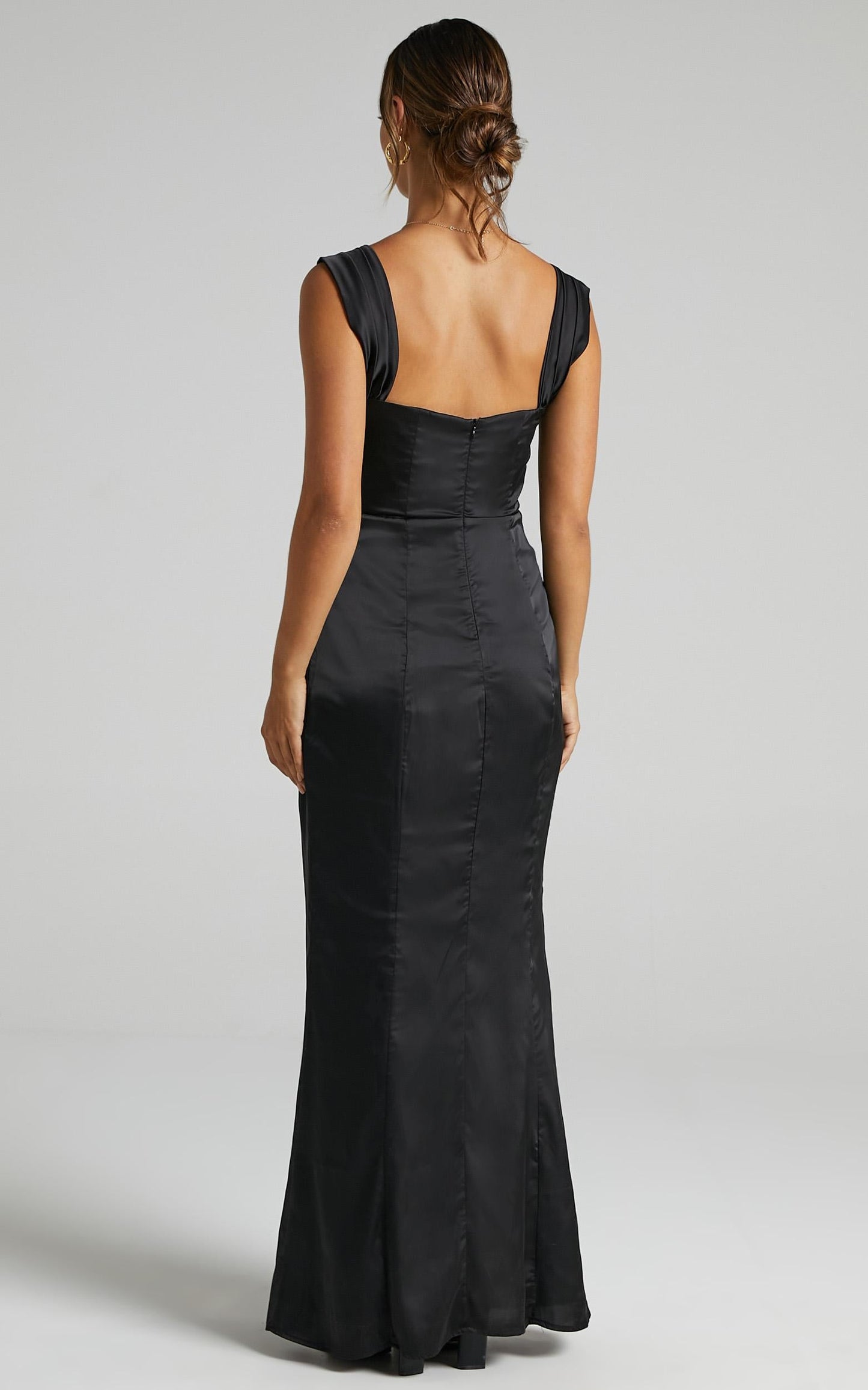 Faye Off Shoulder Maxi Dress in Black Satin