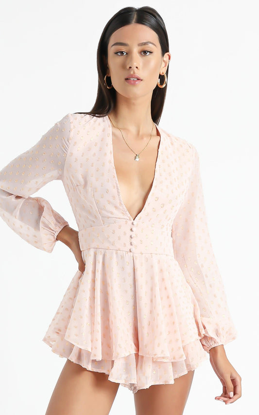 Lets Run Away Playsuit in Blush