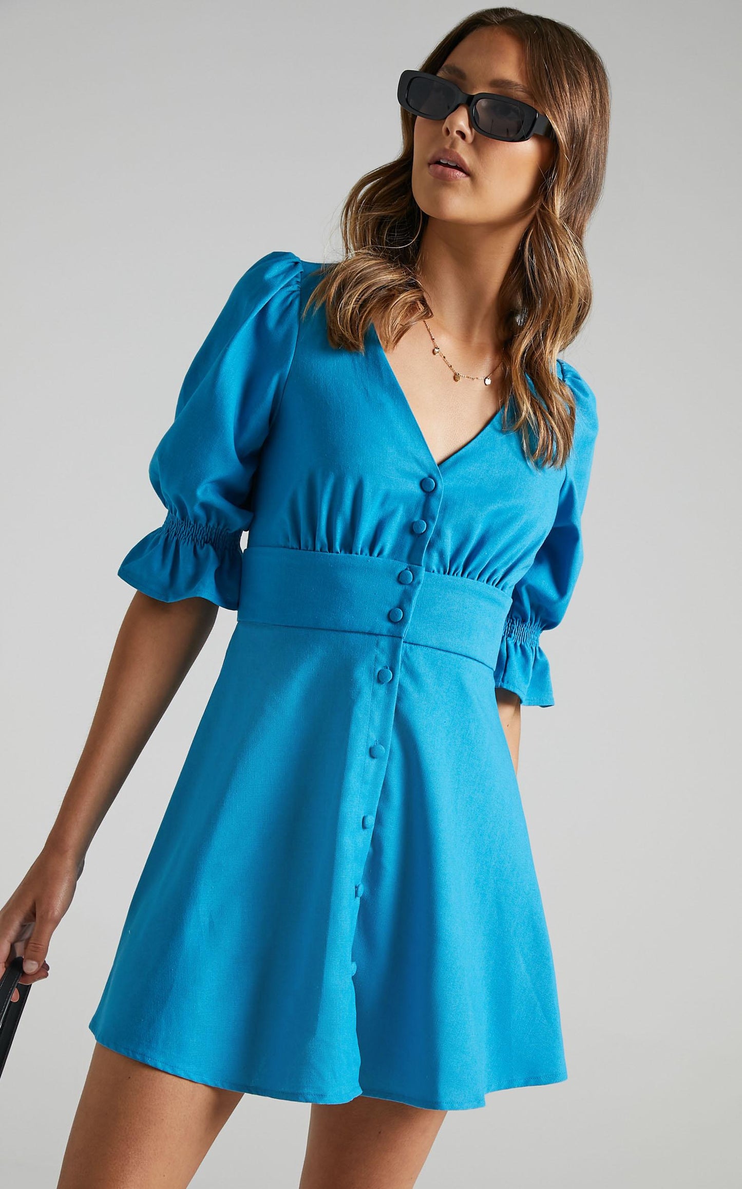 Tayla Linen Blend Dress in Cobalt Blue