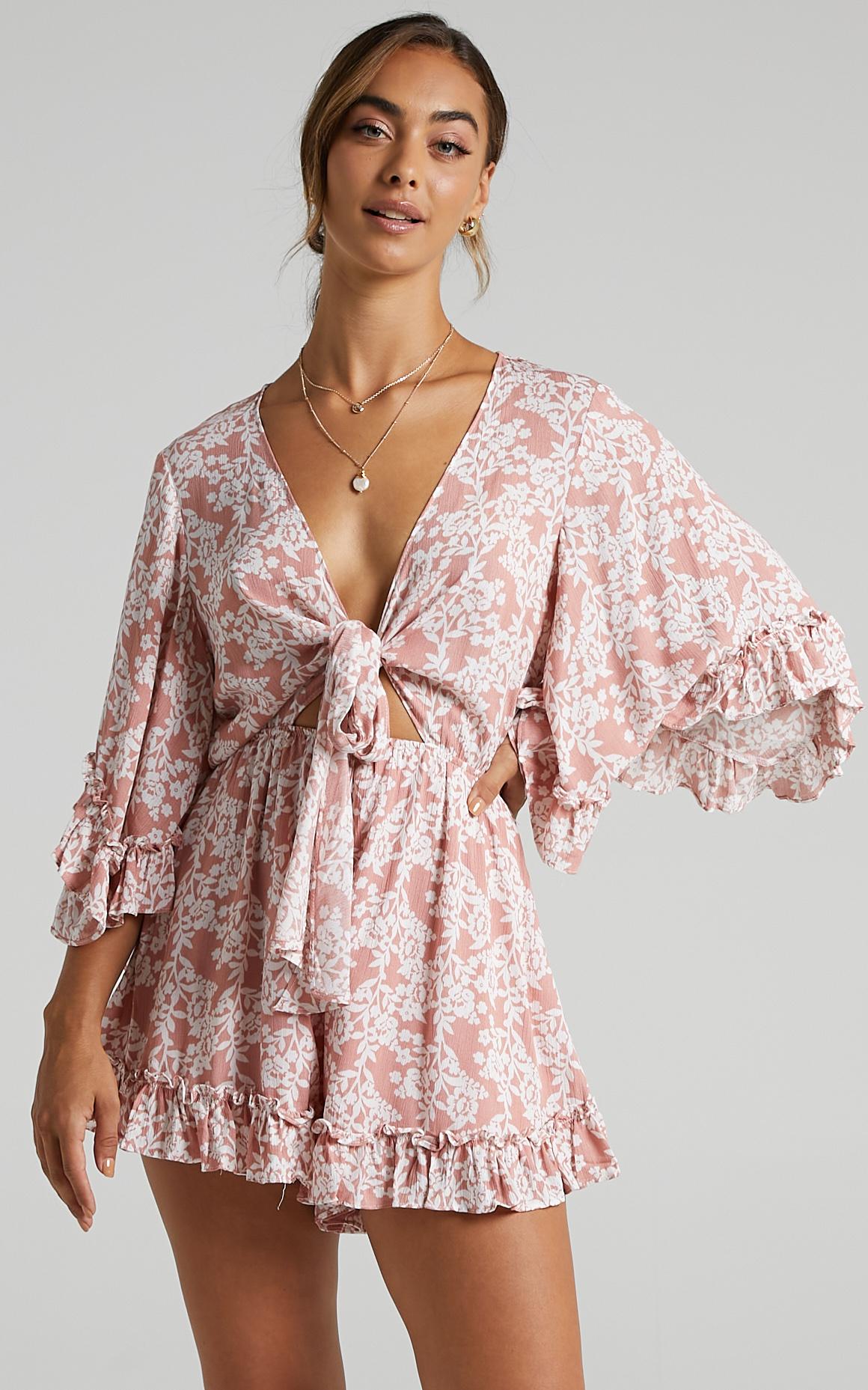 Priya Tie Playsuit in Blush Floral